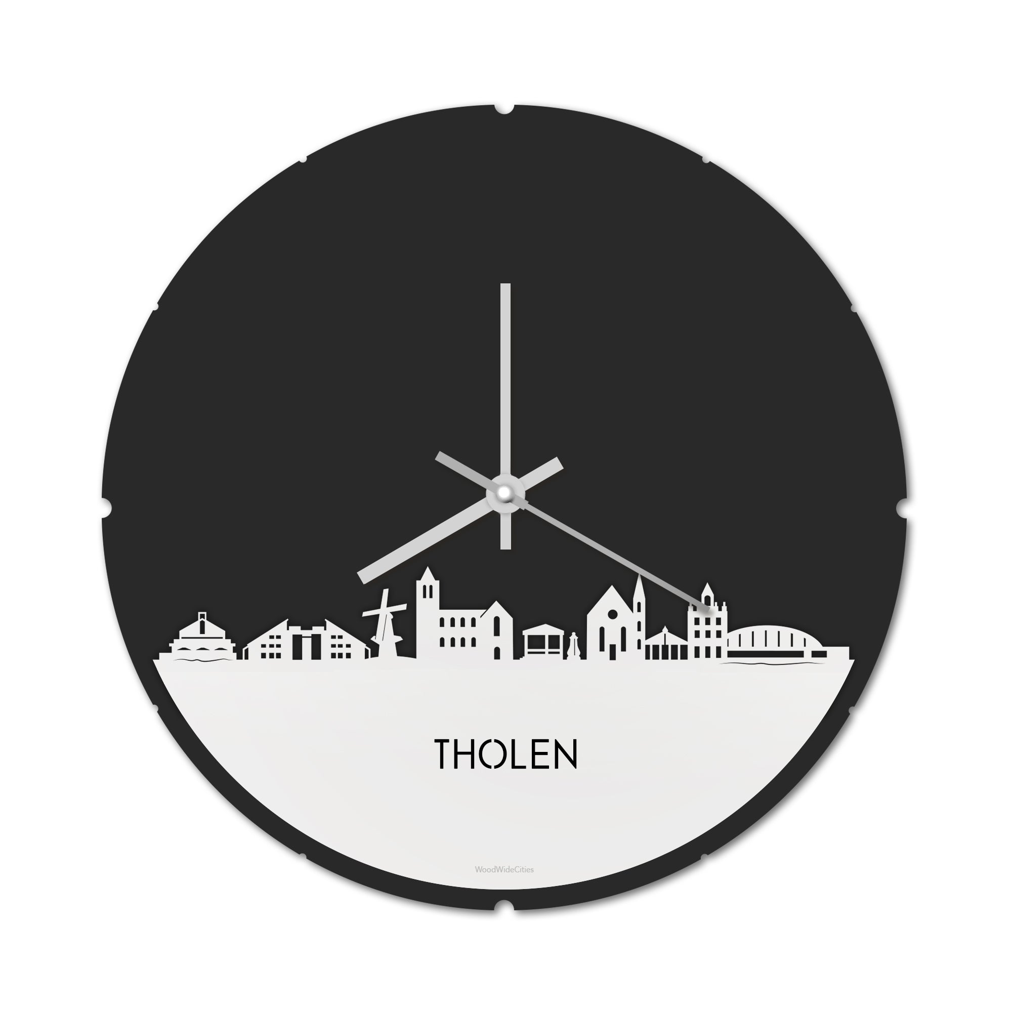 Skyline Klok Rond Tholen Wit glanzend gerecycled kunststof cadeau decoratie relatiegeschenk van WoodWideCities