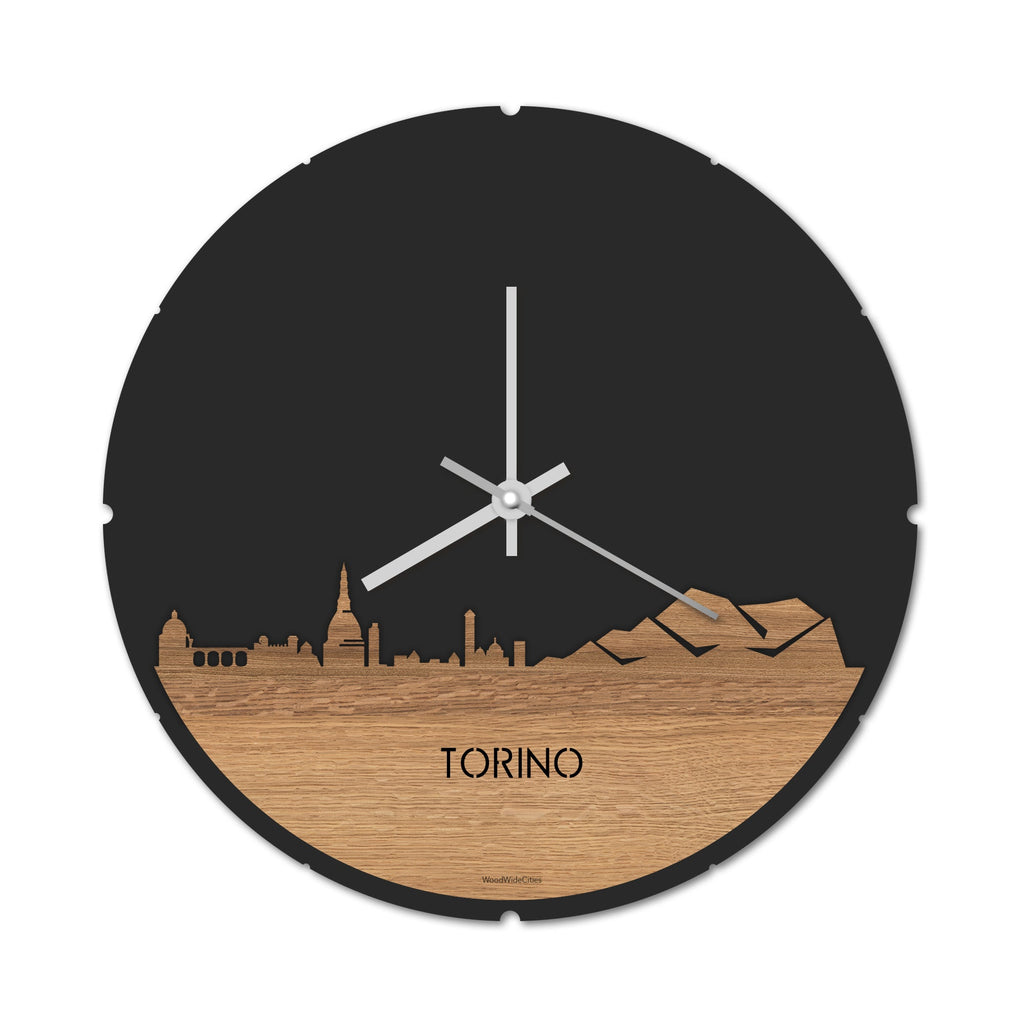 Skyline Klok Torino Eiken houten cadeau decoratie relatiegeschenk van WoodWideCities