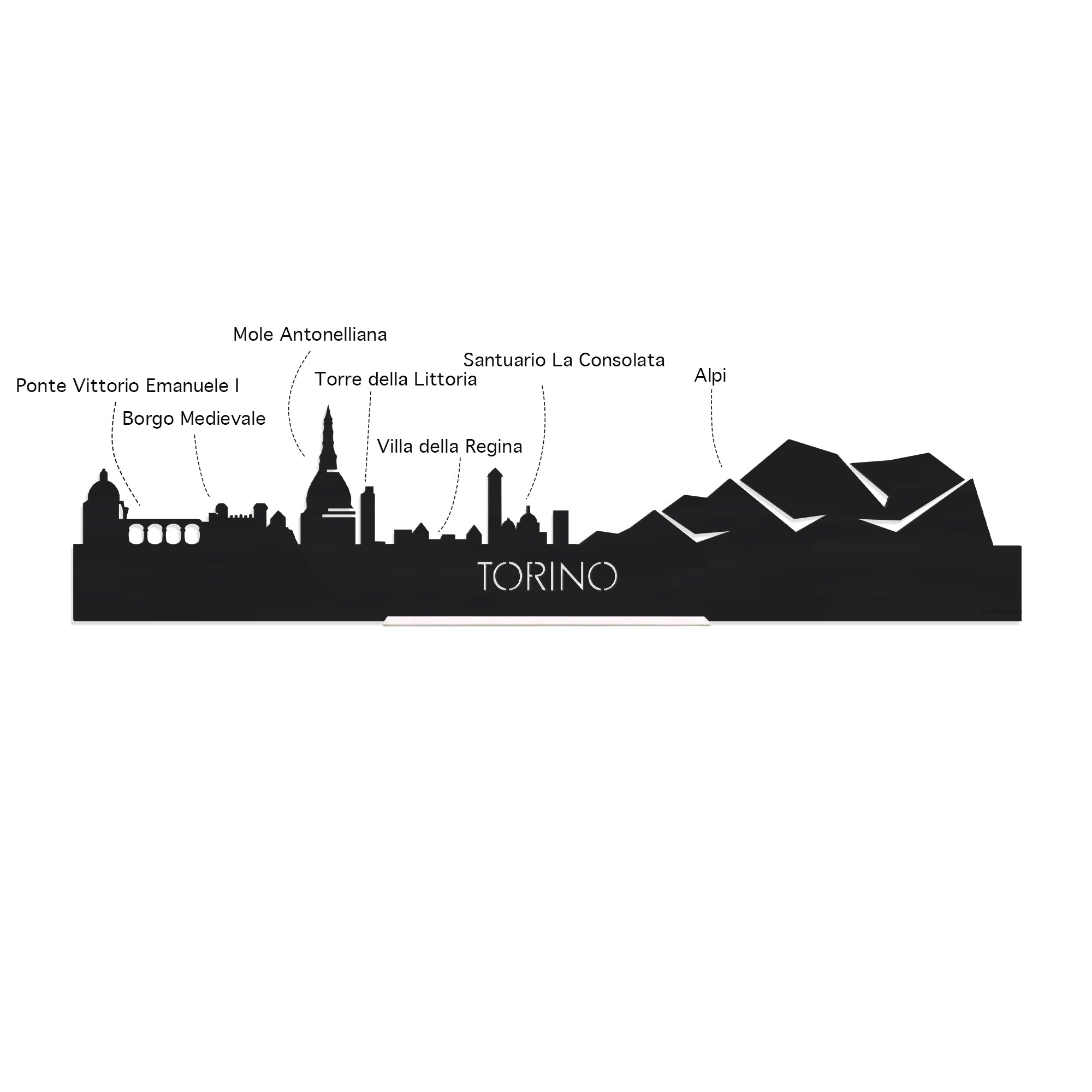 Skyline Klok Rond Torino Spiegel gerecycled kunststof cadeau decoratie relatiegeschenk van WoodWideCities