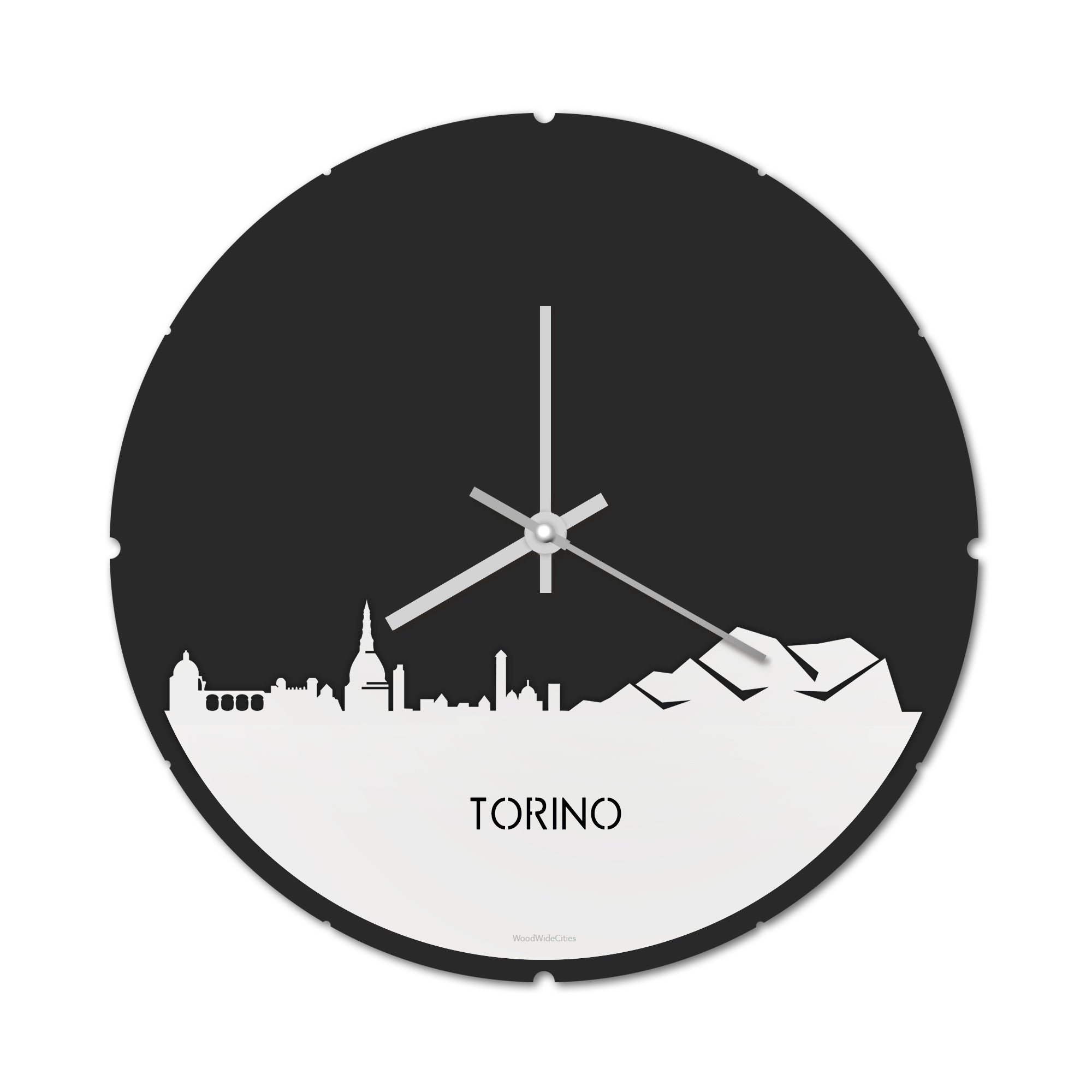 Skyline Klok Rond Torino Wit glanzend gerecycled kunststof cadeau decoratie relatiegeschenk van WoodWideCities