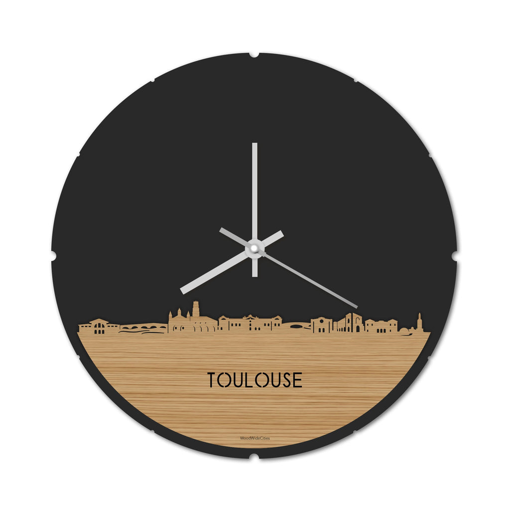 Skyline Klok Rond Toulouse Bamboe houten cadeau decoratie relatiegeschenk van WoodWideCities