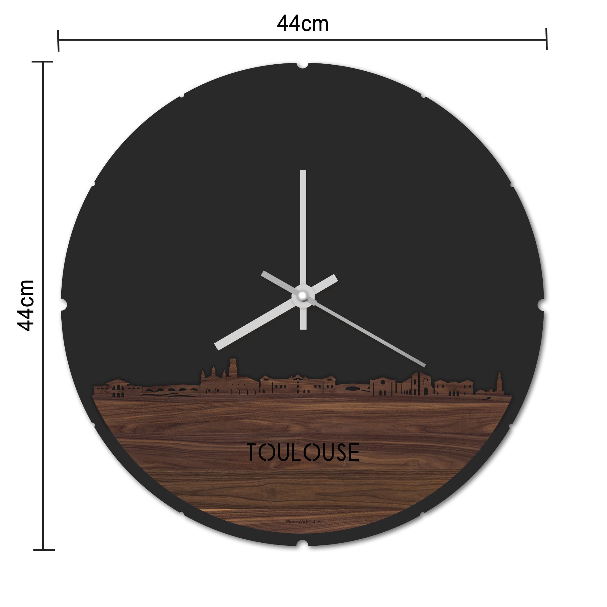 Skyline Klok Rond Toulouse Noten houten cadeau decoratie relatiegeschenk van WoodWideCities