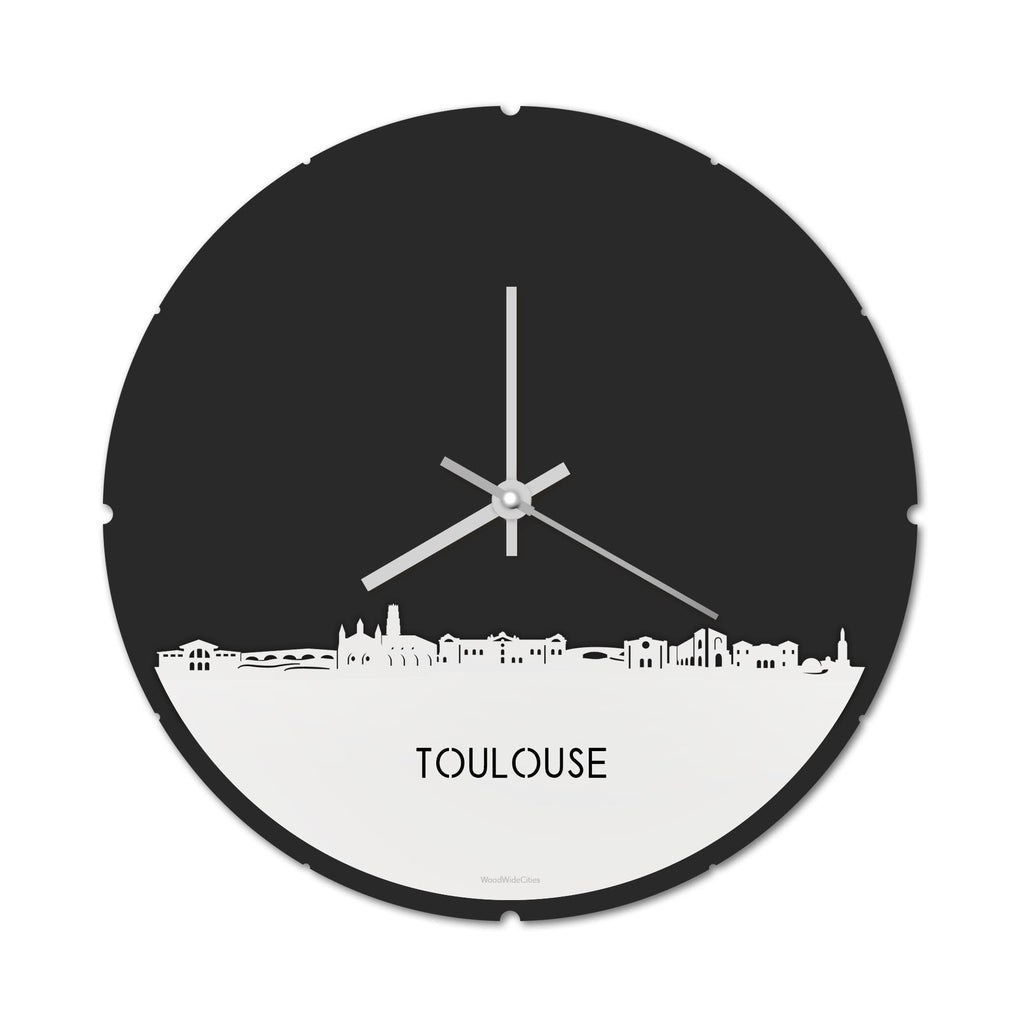 Skyline Klok Rond Toulouse Wit glanzend gerecycled kunststof cadeau decoratie relatiegeschenk van WoodWideCities