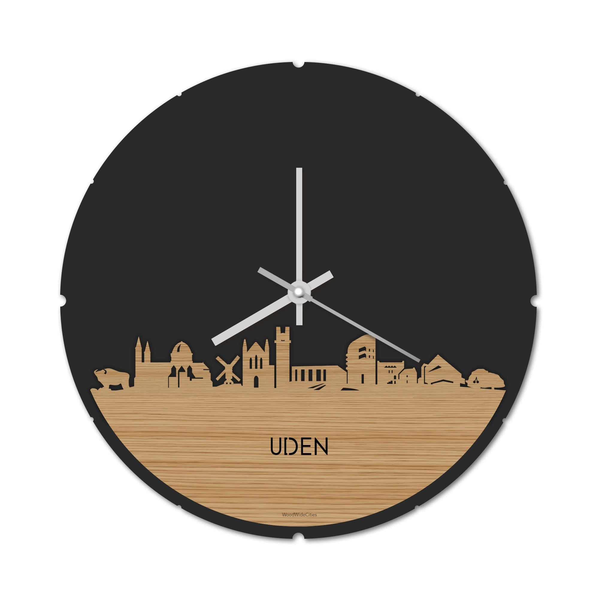 Skyline Klok Rond Uden Bamboe houten cadeau decoratie relatiegeschenk van WoodWideCities