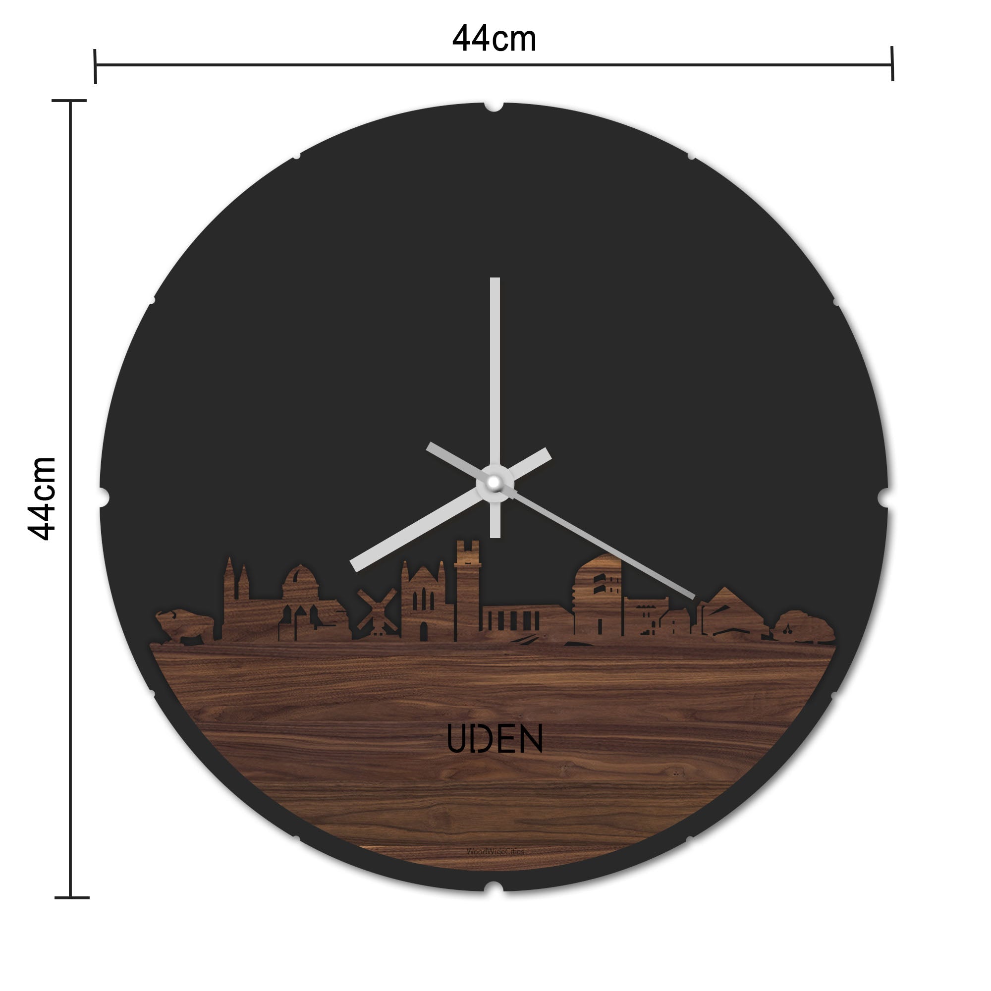 Skyline Klok Rond Uden Zwart glanzend gerecycled kunststof cadeau decoratie relatiegeschenk van WoodWideCities