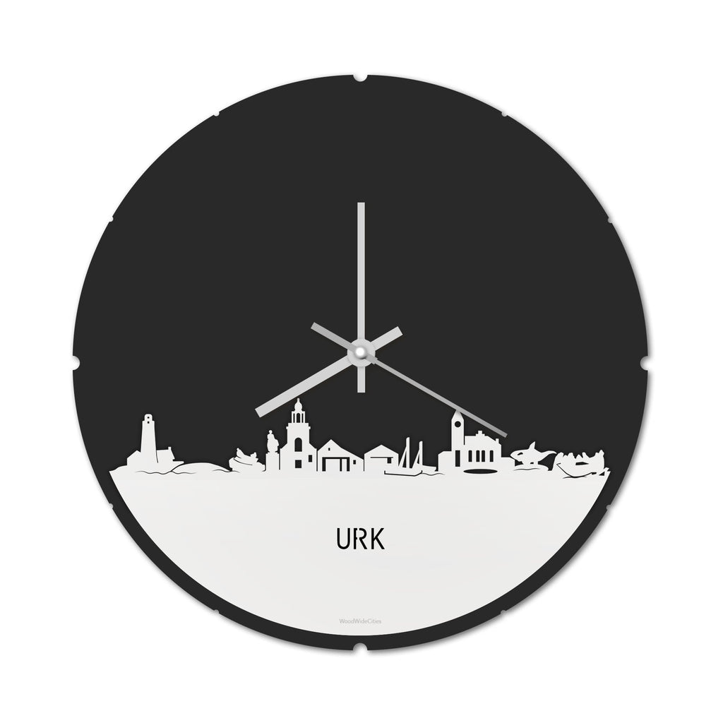 Skyline Klok Rond Urk Wit glanzend gerecycled kunststof cadeau decoratie relatiegeschenk van WoodWideCities