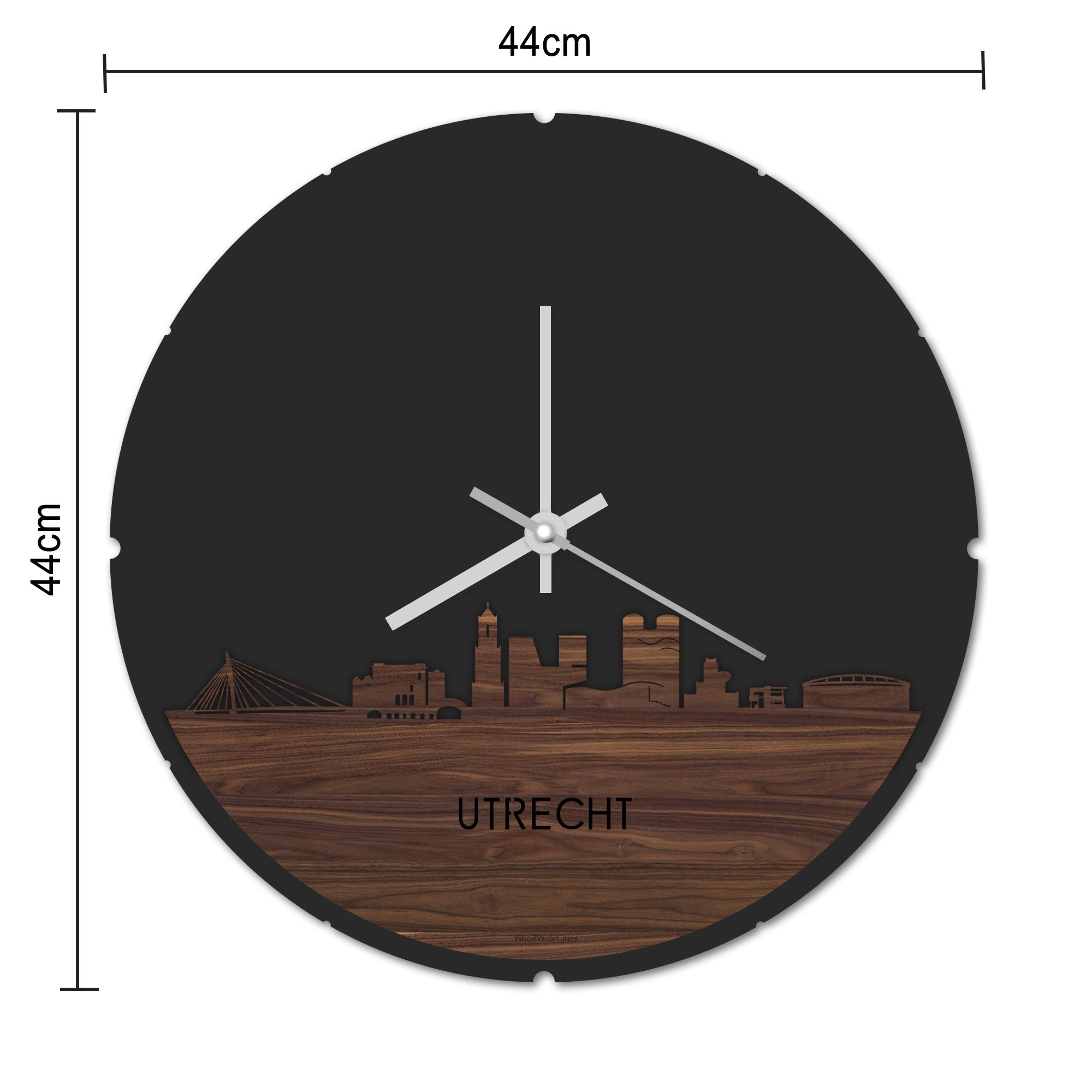 Skyline Klok Rond Utrecht Palissander houten cadeau decoratie relatiegeschenk van WoodWideCities