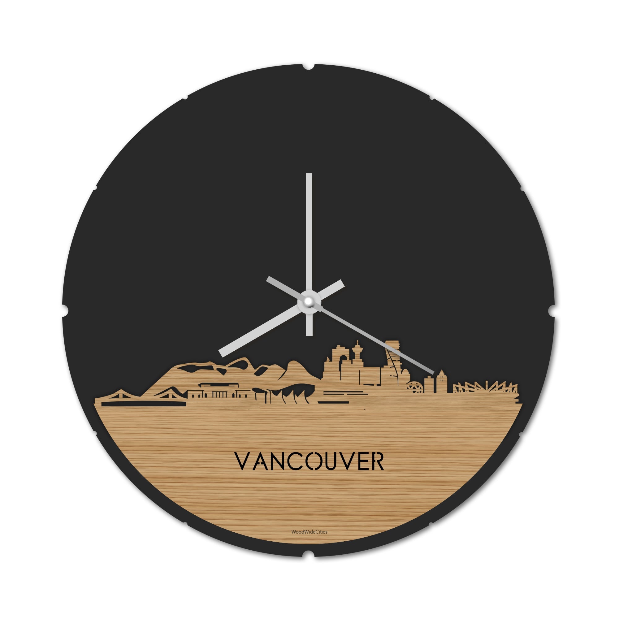 Skyline Klok Rond Vancouver Bamboe houten cadeau decoratie relatiegeschenk van WoodWideCities