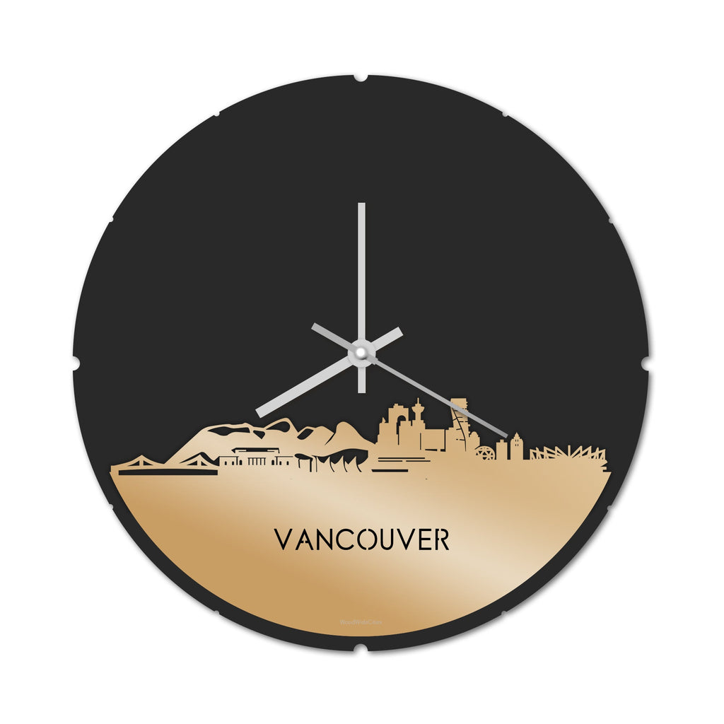 Skyline Klok Rond Vancouver Metallic Goud gerecycled kunststof cadeau decoratie relatiegeschenk van WoodWideCities