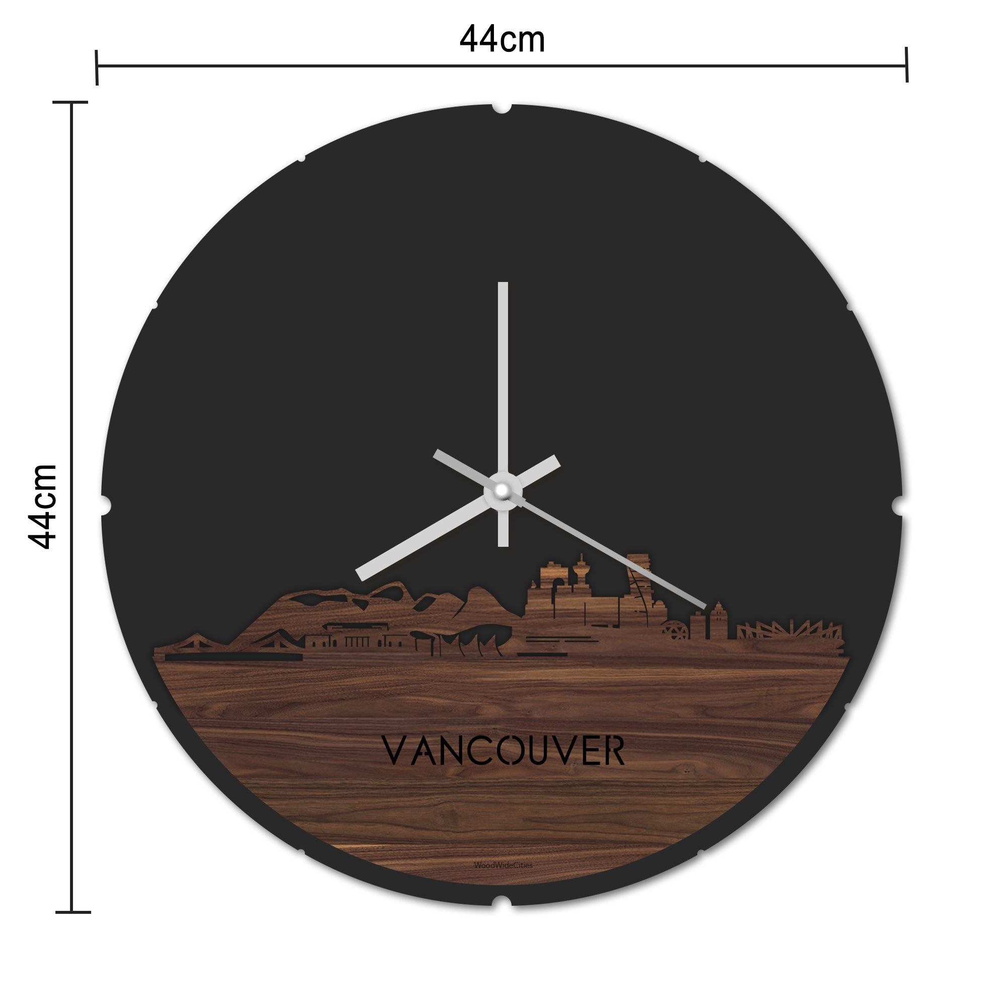 Skyline Klok Rond Vancouver Noten houten cadeau decoratie relatiegeschenk van WoodWideCities