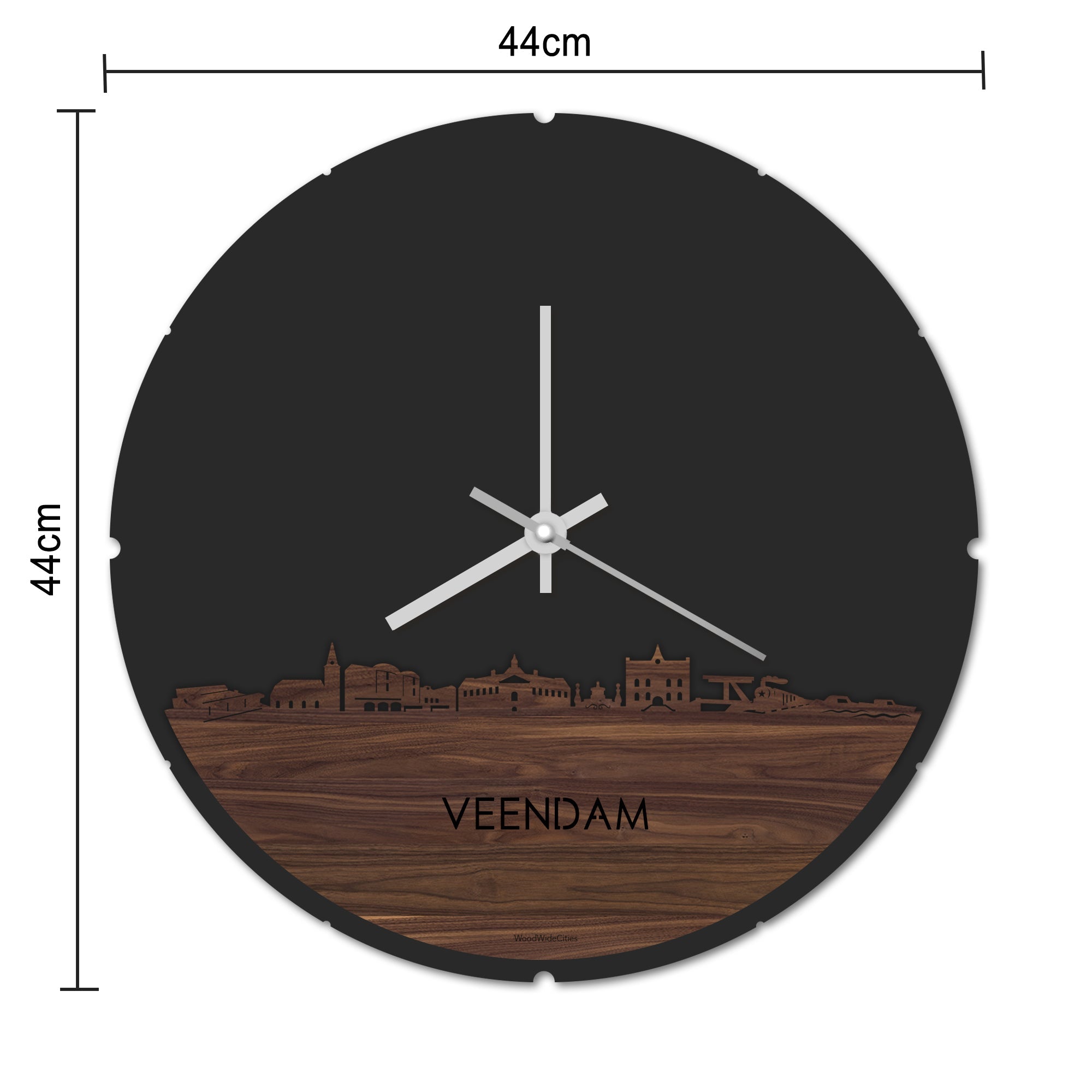 Skyline Klok Rond Veendam Bamboe houten cadeau decoratie relatiegeschenk van WoodWideCities