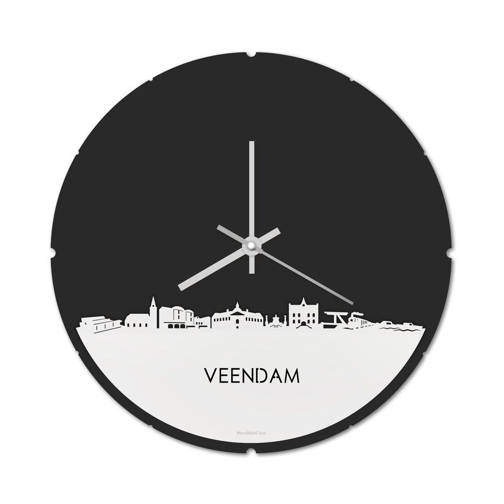 Skyline Klok Rond Veendam Wit glanzend gerecycled kunststof cadeau decoratie relatiegeschenk van WoodWideCities