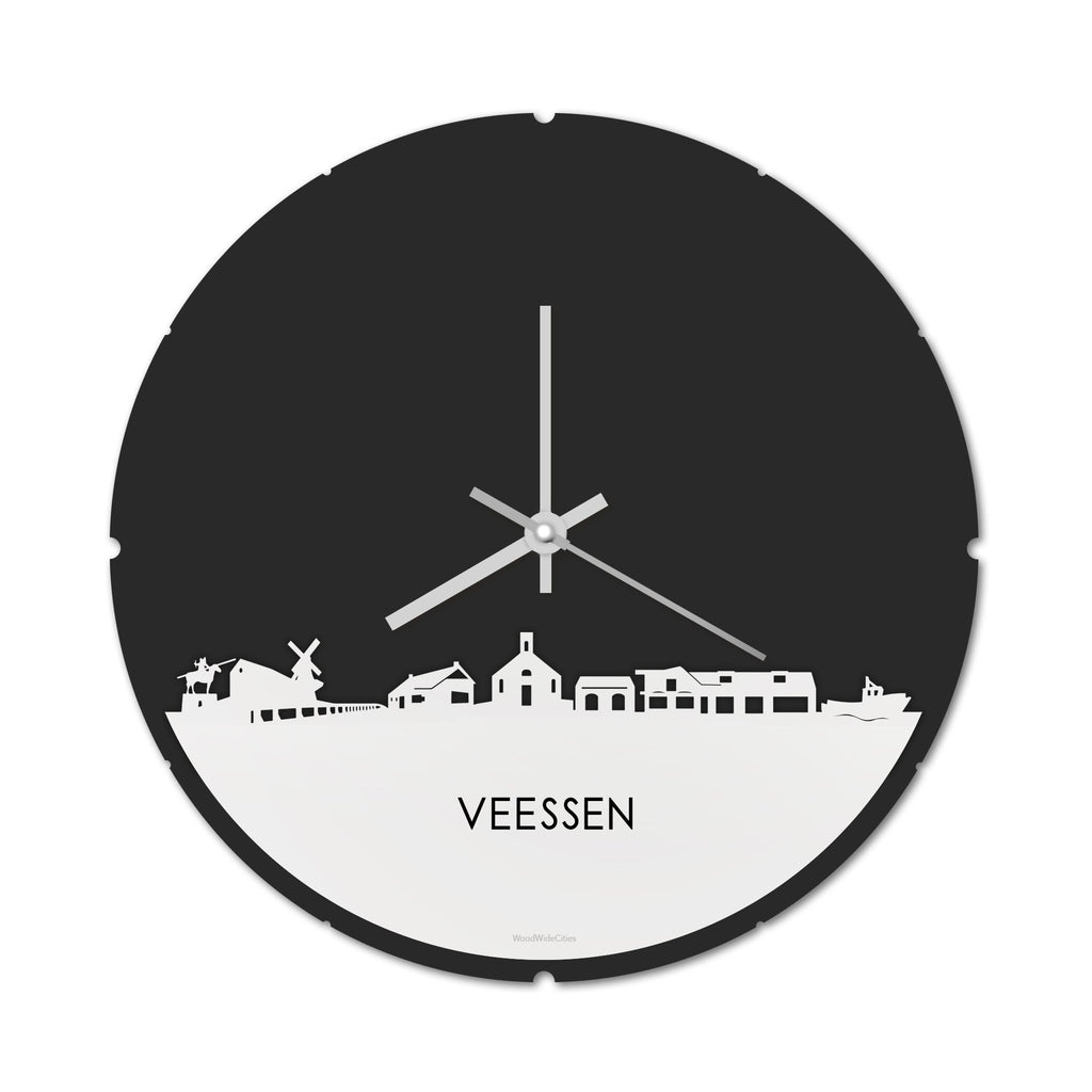 Skyline Klok Rond Veessen Wit glanzend gerecycled kunststof cadeau decoratie relatiegeschenk van WoodWideCities