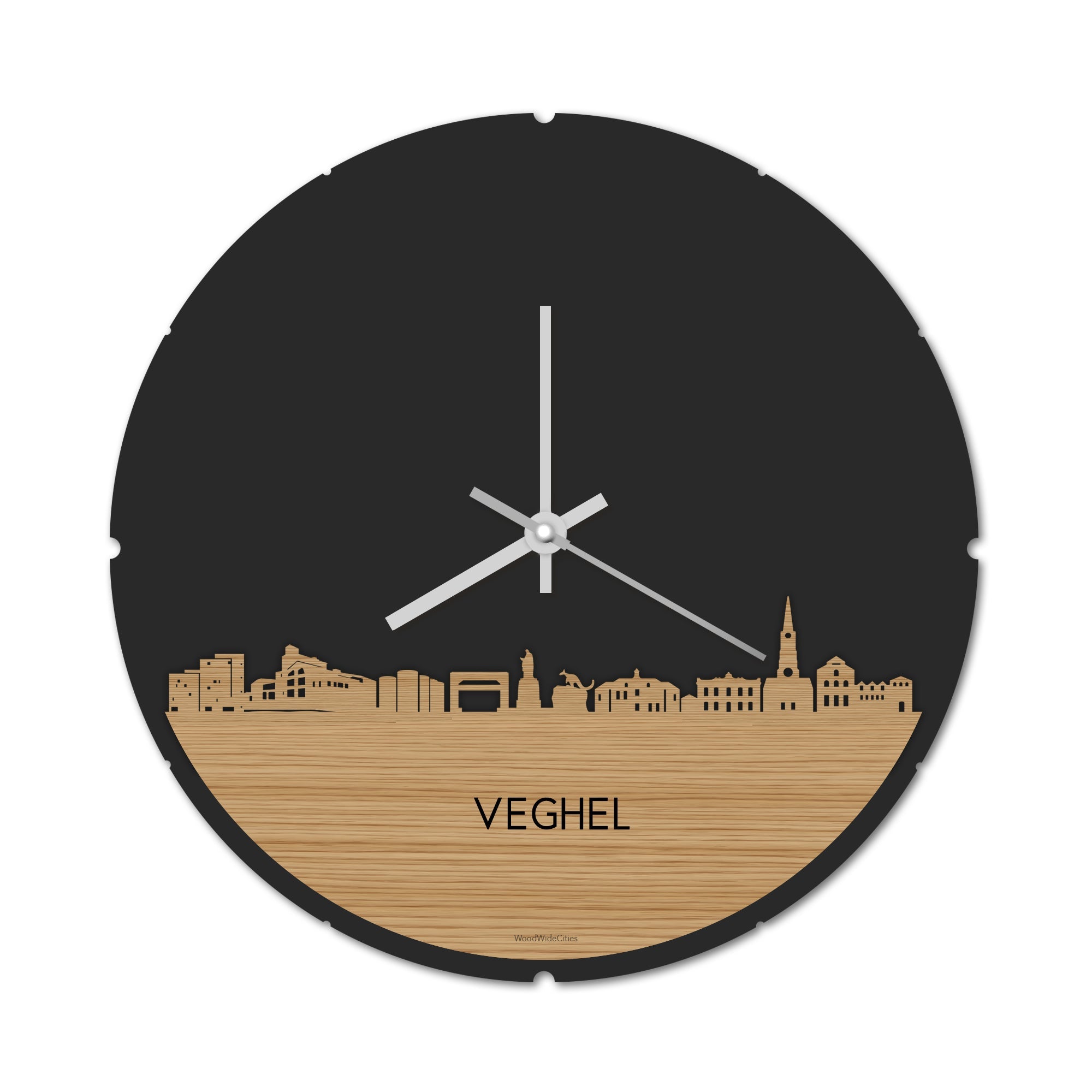 Skyline Klok Rond Veghel Bamboe houten cadeau decoratie relatiegeschenk van WoodWideCities