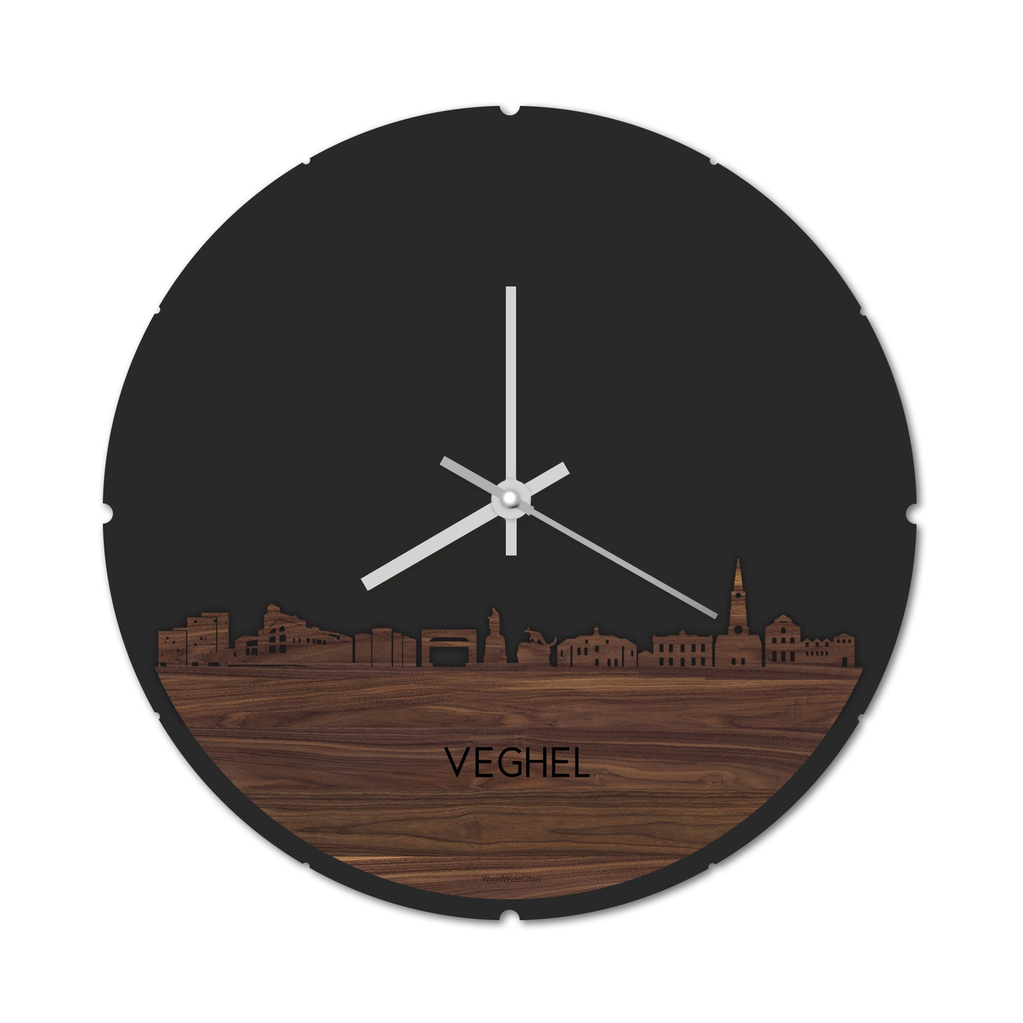 Skyline Klok Rond Veghel Noten houten cadeau decoratie relatiegeschenk van WoodWideCities