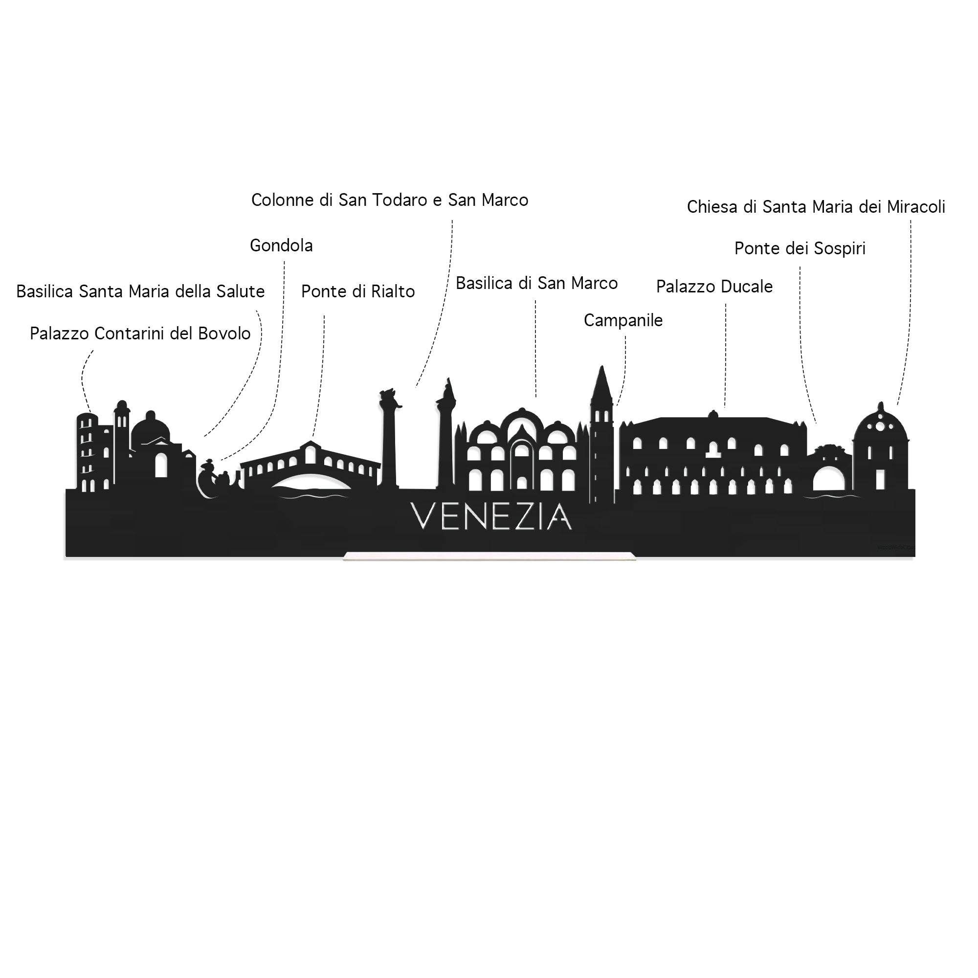 Skyline Klok Rond Venezia Noten houten cadeau decoratie relatiegeschenk van WoodWideCities