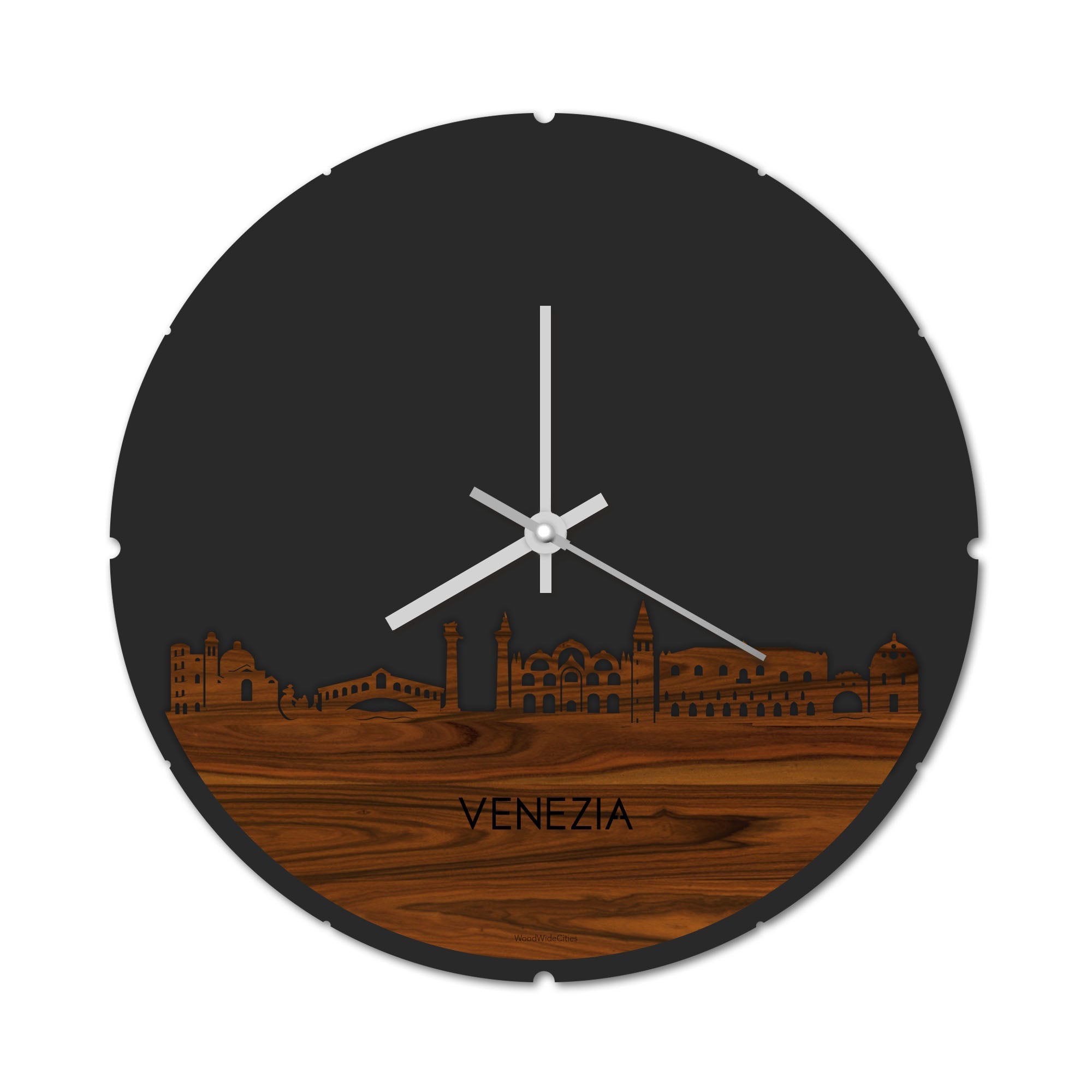 Skyline Klok Rond Venezia Palissander houten cadeau decoratie relatiegeschenk van WoodWideCities