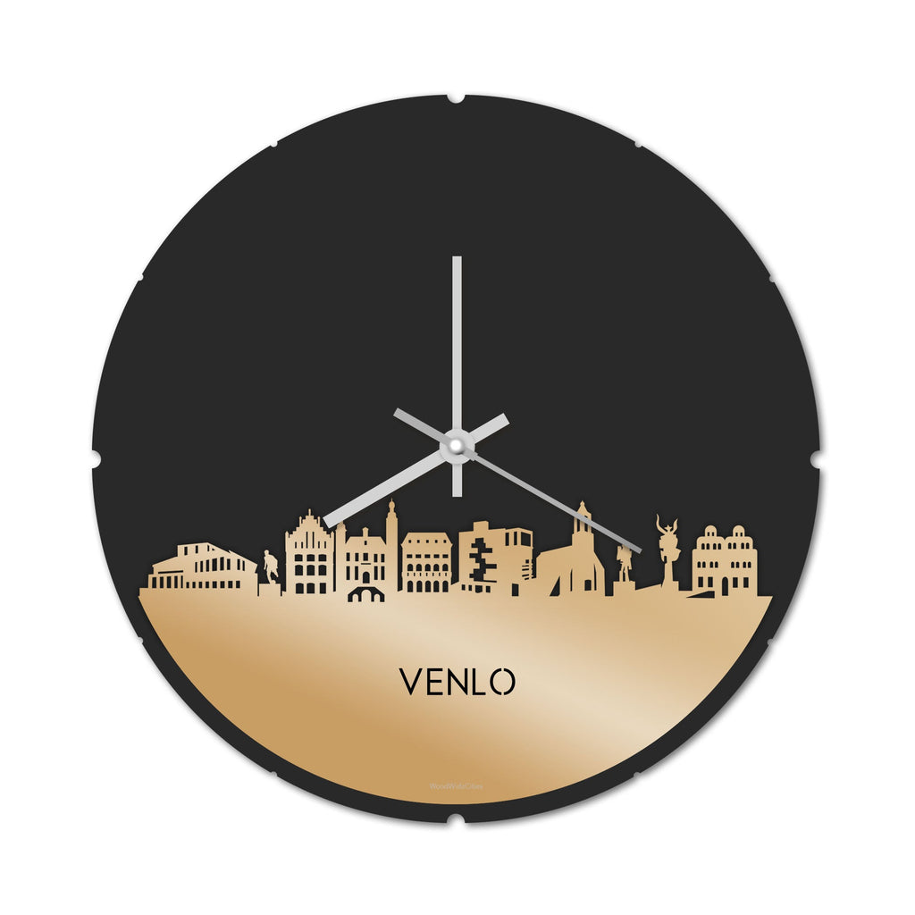 Skyline Klok Rond Venlo Metallic Goud gerecycled kunststof cadeau decoratie relatiegeschenk van WoodWideCities