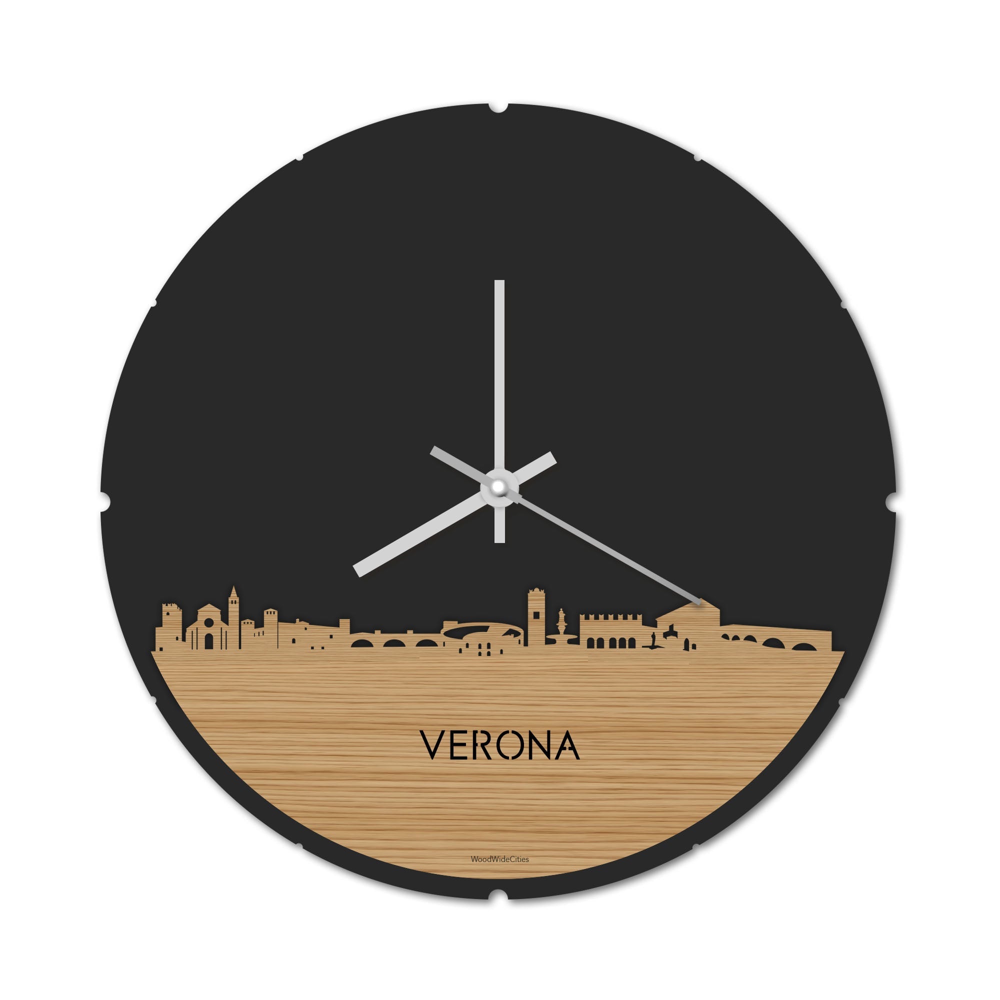 Skyline Klok Rond Verona Bamboe houten cadeau decoratie relatiegeschenk van WoodWideCities