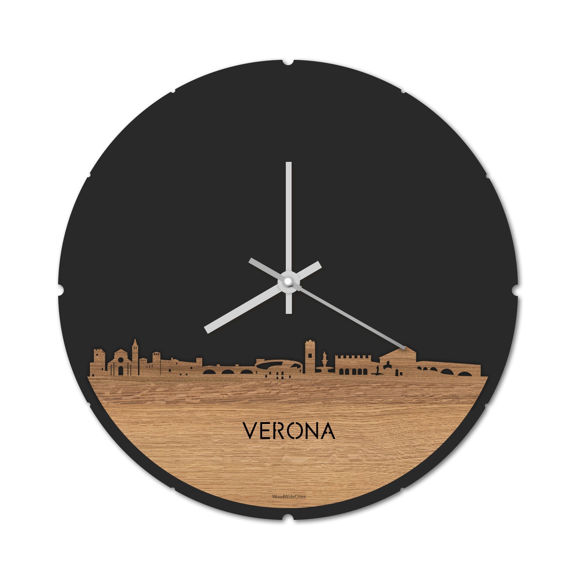 Skyline Klok Verona Eiken houten cadeau decoratie relatiegeschenk van WoodWideCities