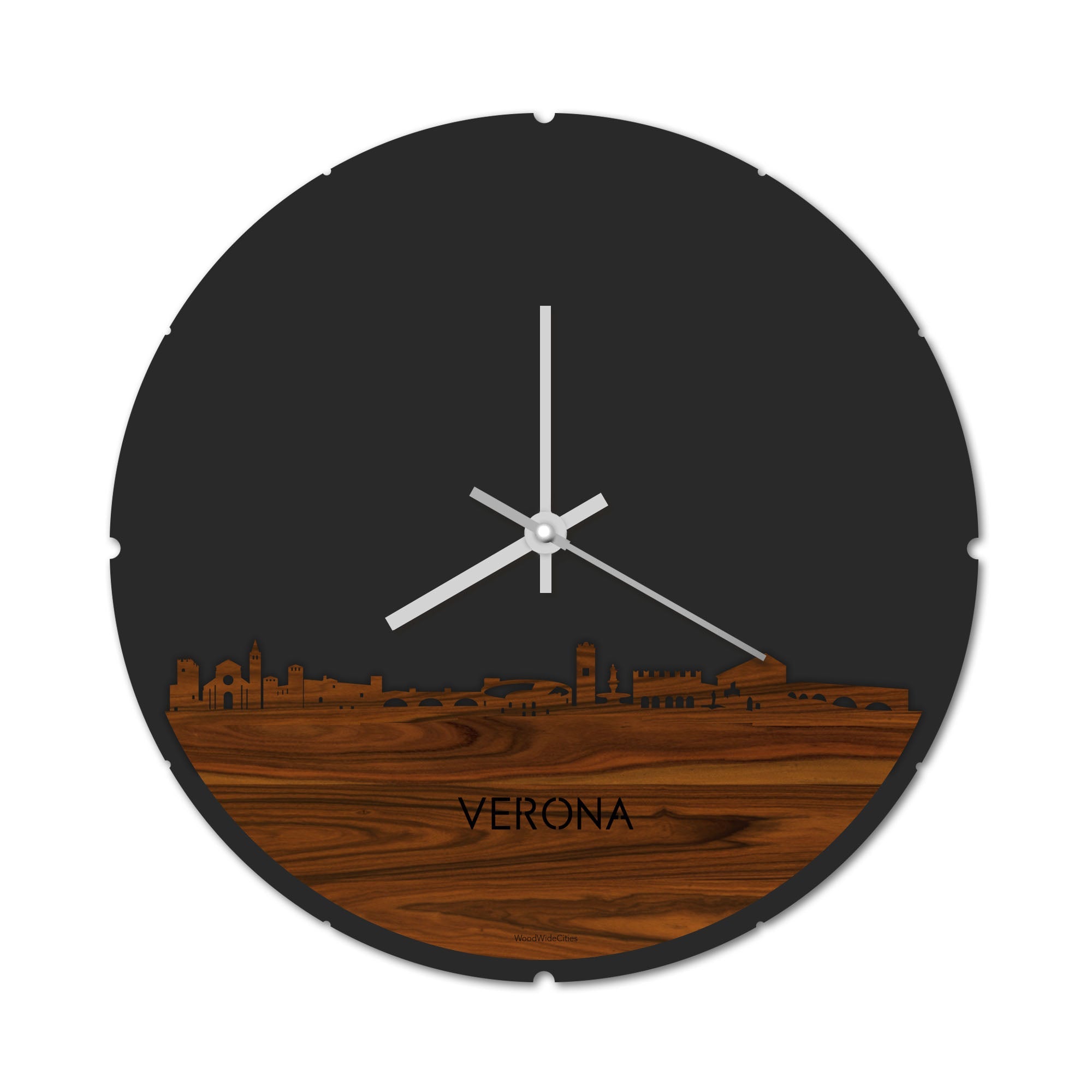 Skyline Klok Rond Verona Palissander houten cadeau decoratie relatiegeschenk van WoodWideCities