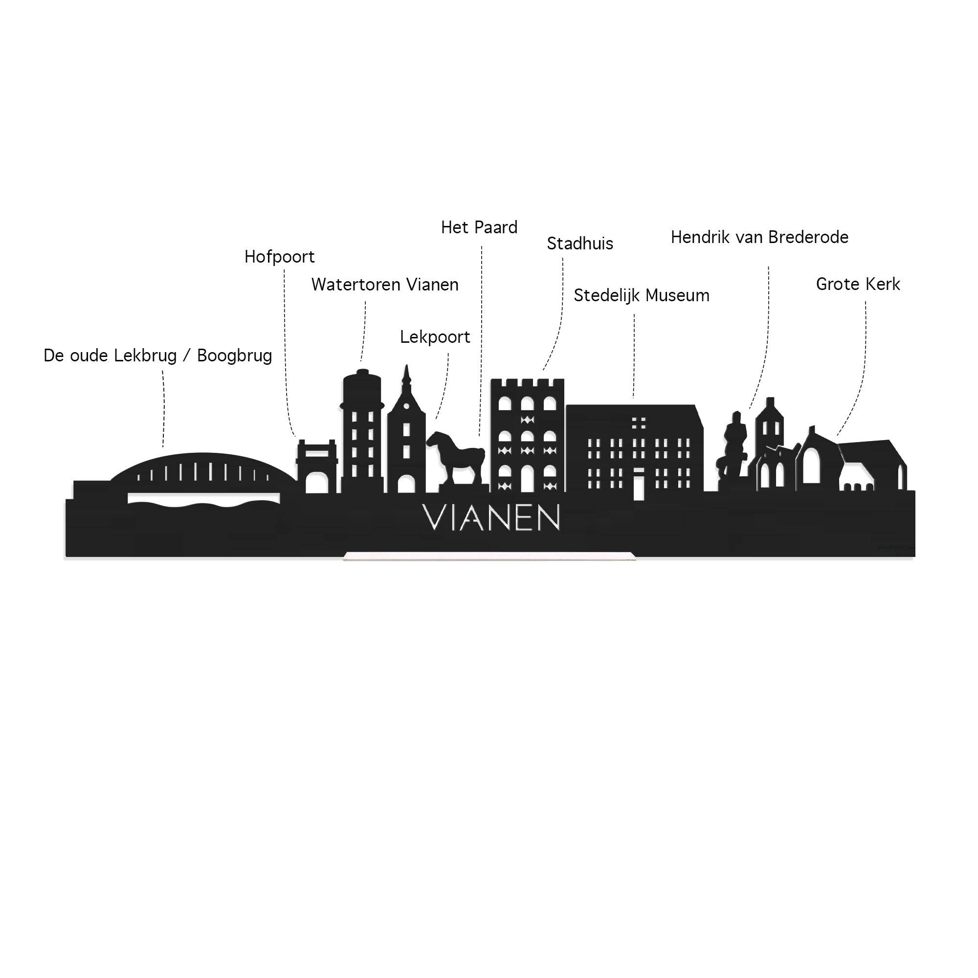 Skyline Klok Rond Vianen Palissander houten cadeau decoratie relatiegeschenk van WoodWideCities