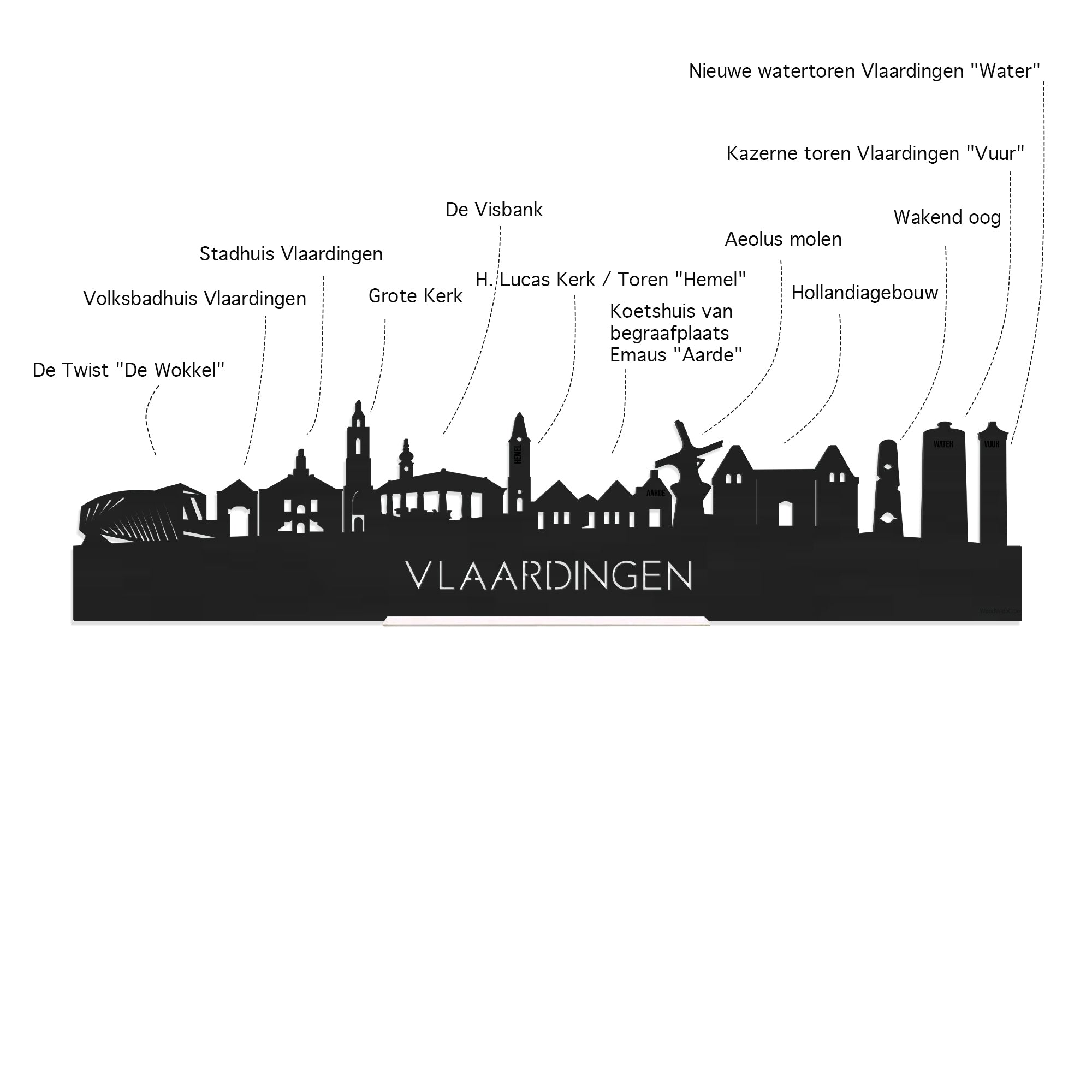 Skyline Klok Rond Vlaardingen Eiken houten cadeau decoratie relatiegeschenk van WoodWideCities