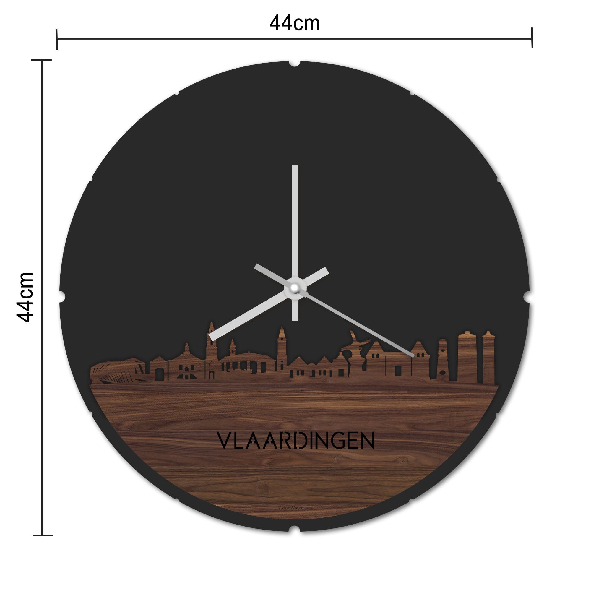 Skyline Klok Rond Vlaardingen Eiken houten cadeau decoratie relatiegeschenk van WoodWideCities