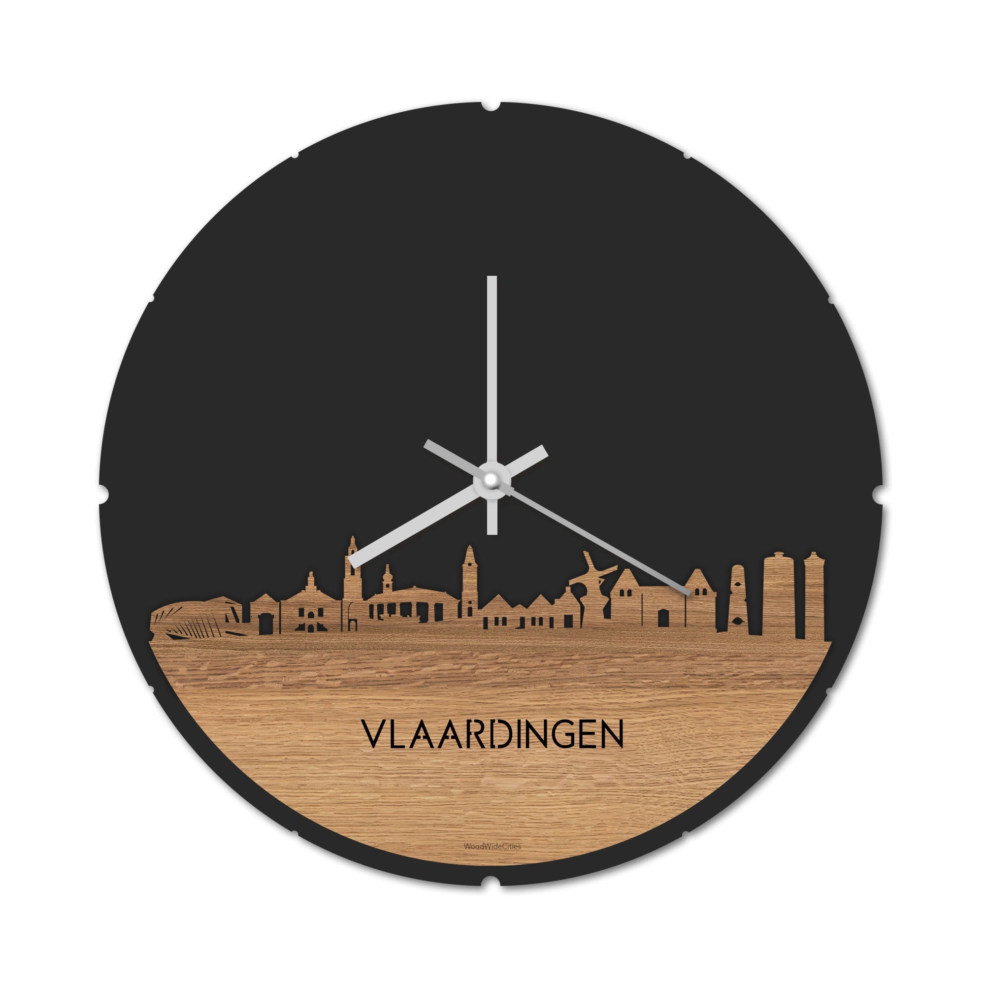 Skyline Klok Rond Vlaardingen Eiken houten cadeau decoratie relatiegeschenk van WoodWideCities