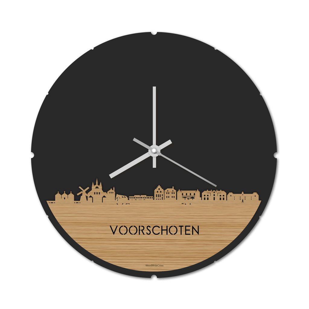 Skyline Klok Rond Voorschoten Bamboe houten cadeau decoratie relatiegeschenk van WoodWideCities