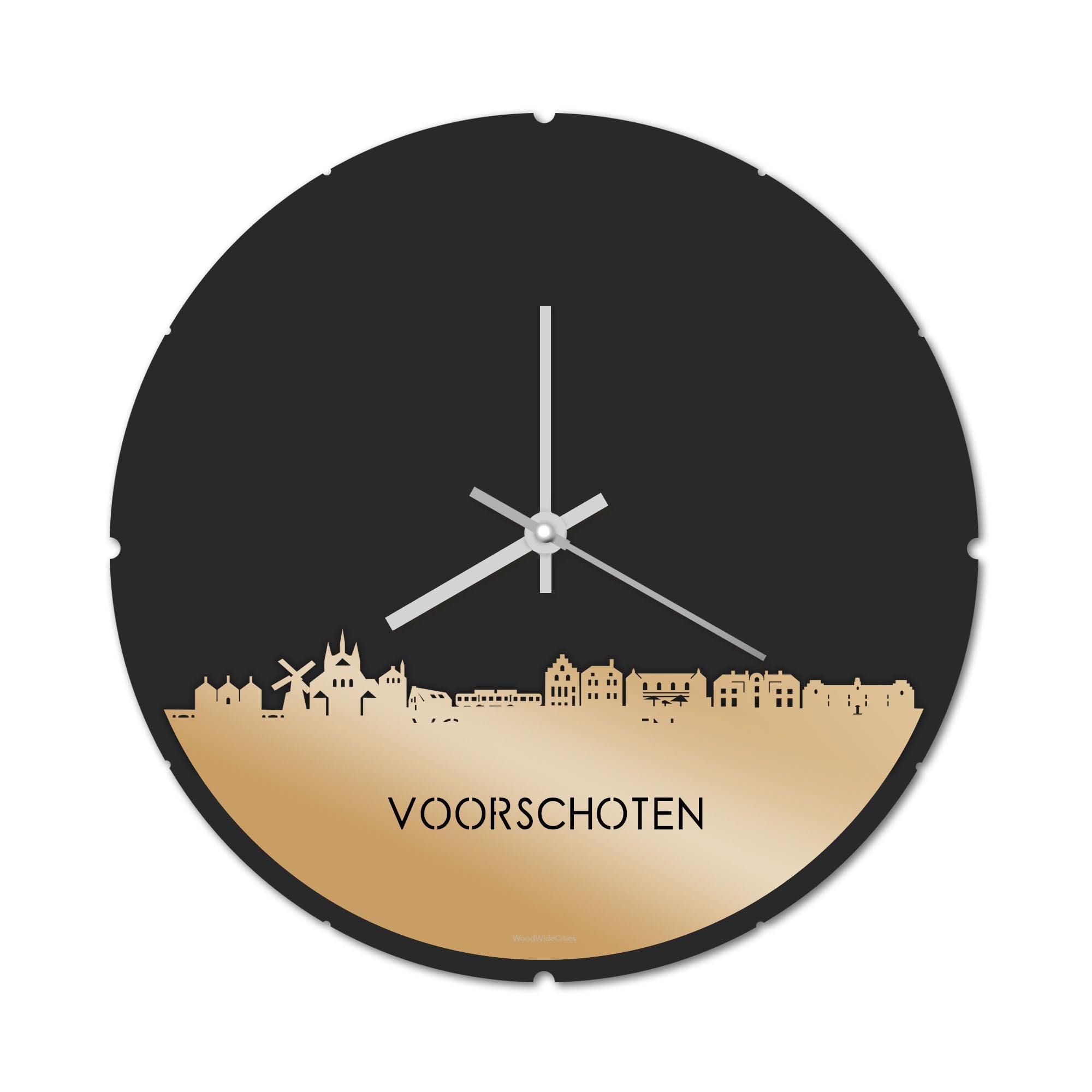 Skyline Klok Rond Voorschoten Metallic Goud gerecycled kunststof cadeau decoratie relatiegeschenk van WoodWideCities