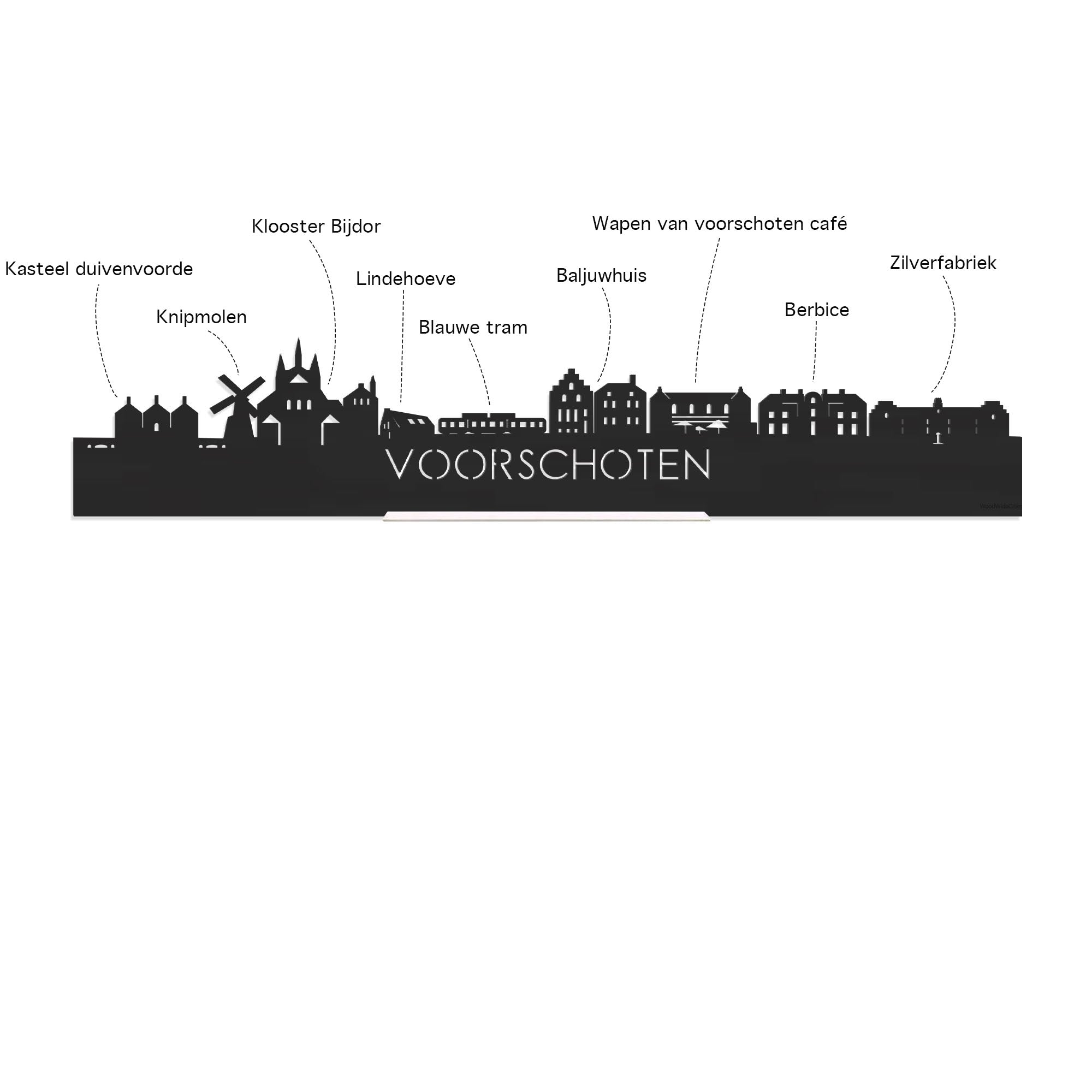 Skyline Klok Rond Voorschoten Noten houten cadeau decoratie relatiegeschenk van WoodWideCities