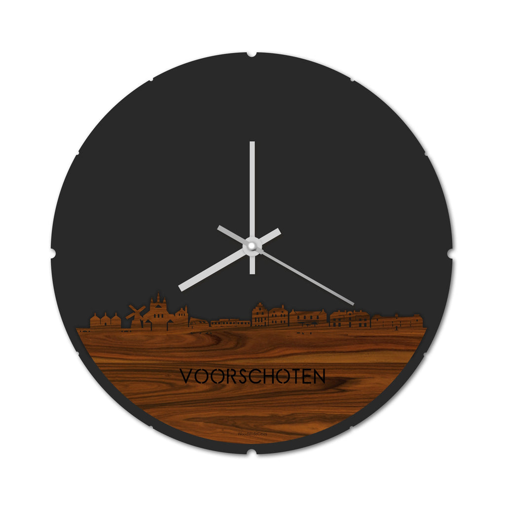 Skyline Klok Rond Voorschoten Palissander houten cadeau decoratie relatiegeschenk van WoodWideCities