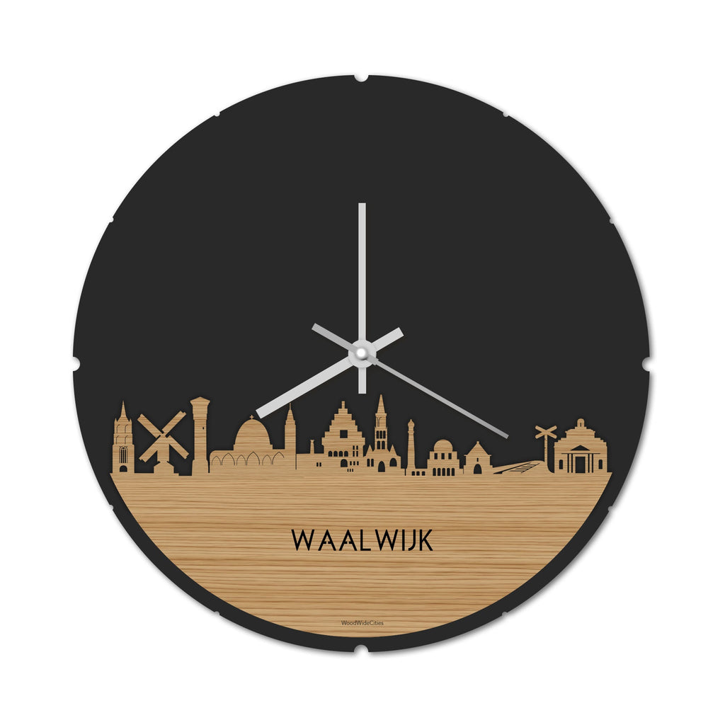 Skyline Klok Rond Waalwijk Bamboe houten cadeau decoratie relatiegeschenk van WoodWideCities