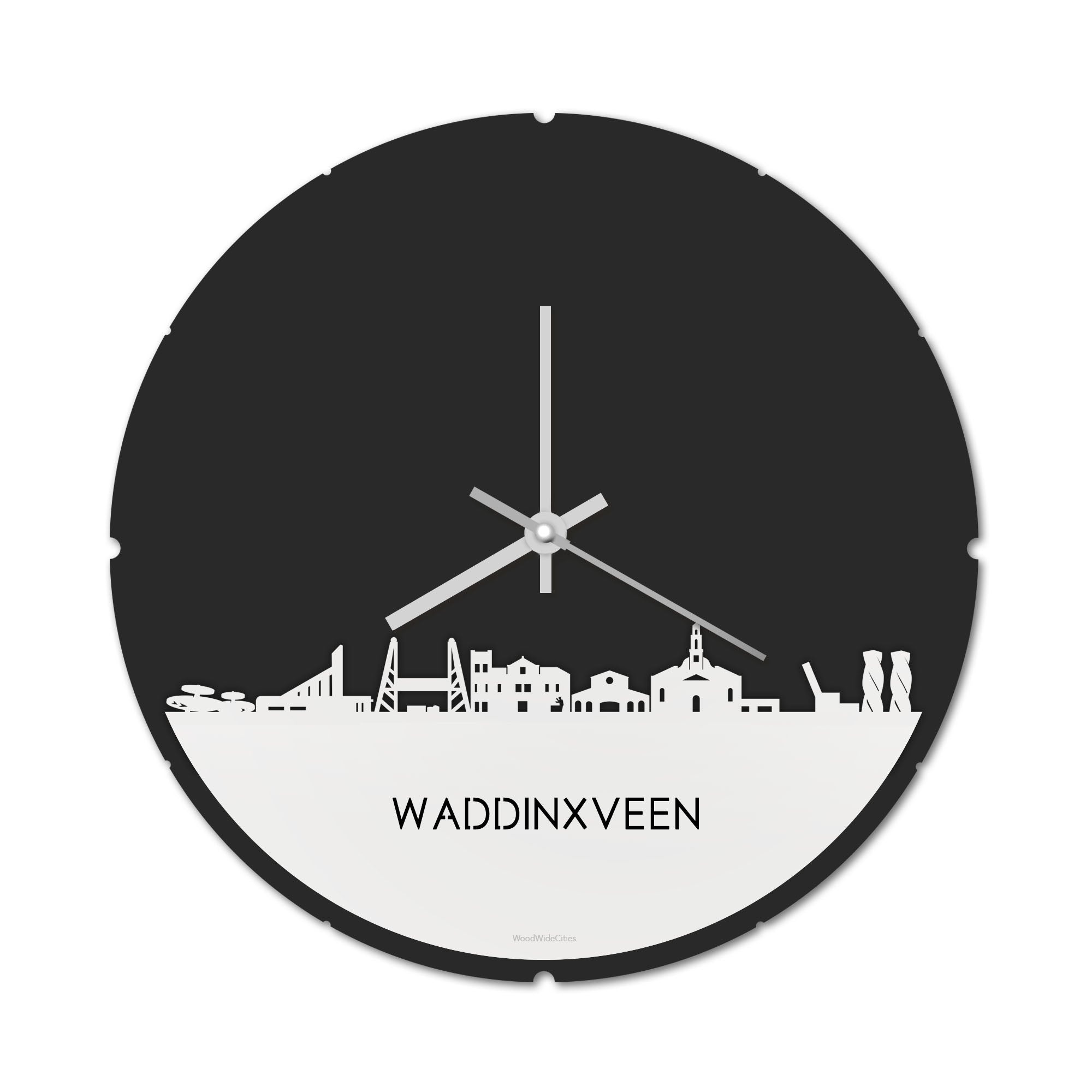 Skyline Klok Rond Waddinxveen Wit glanzend gerecycled kunststof cadeau decoratie relatiegeschenk van WoodWideCities