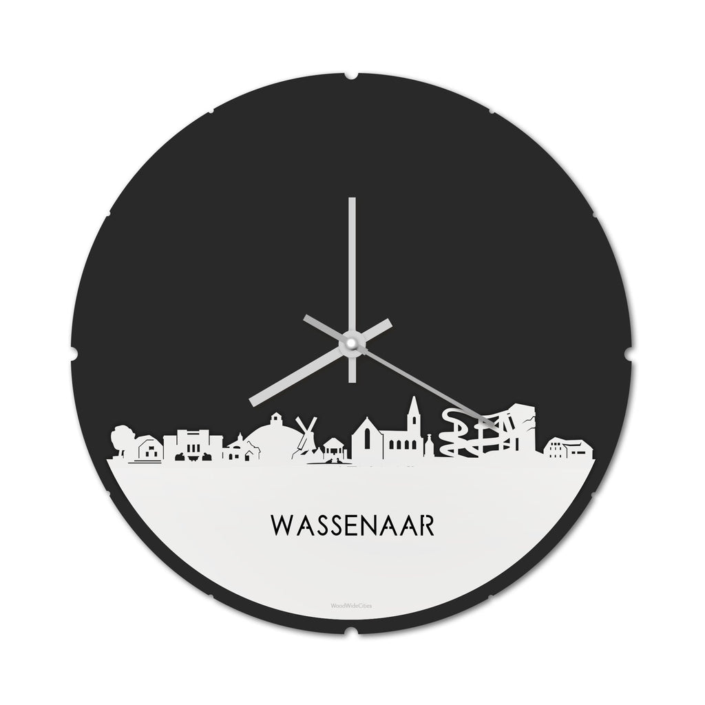 Skyline Klok Rond Wassenaar Wit glanzend gerecycled kunststof cadeau decoratie relatiegeschenk van WoodWideCities