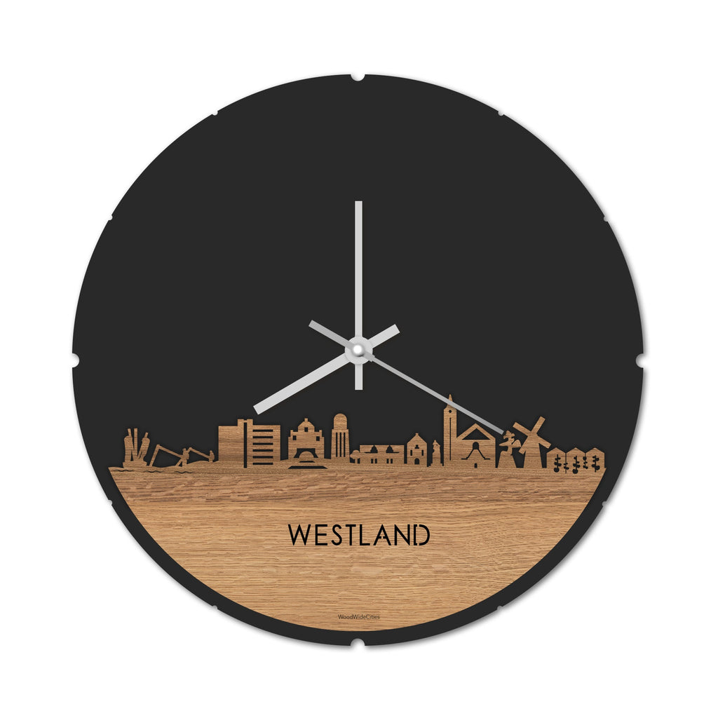 Skyline Klok Westland Eiken houten cadeau decoratie relatiegeschenk van WoodWideCities