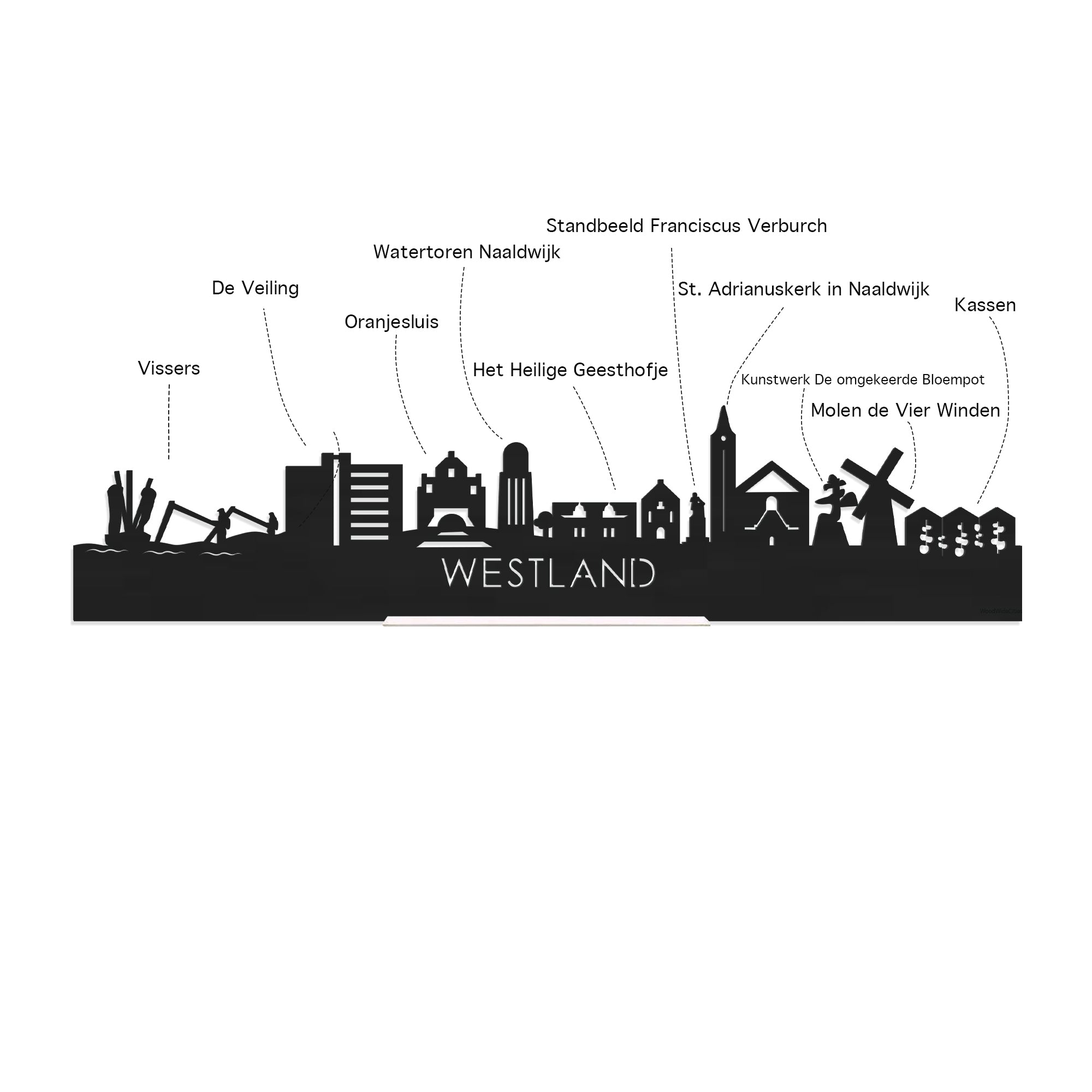 Skyline Klok Rond Westland Noten houten cadeau decoratie relatiegeschenk van WoodWideCities