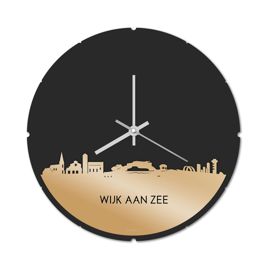 Skyline Klok Rond Wijk aan Zee Metallic Goud gerecycled kunststof cadeau decoratie relatiegeschenk van WoodWideCities