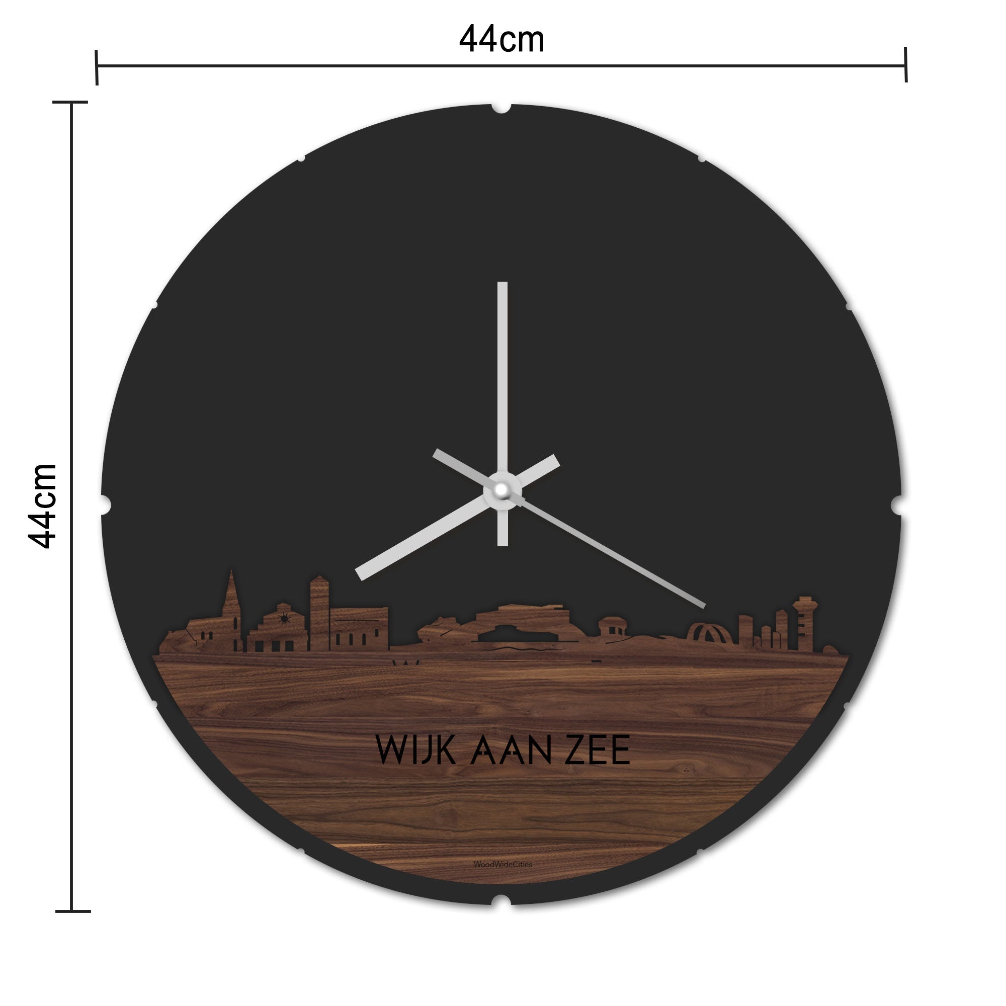 Skyline Klok Rond Wijk aan Zee Palissander houten cadeau decoratie relatiegeschenk van WoodWideCities