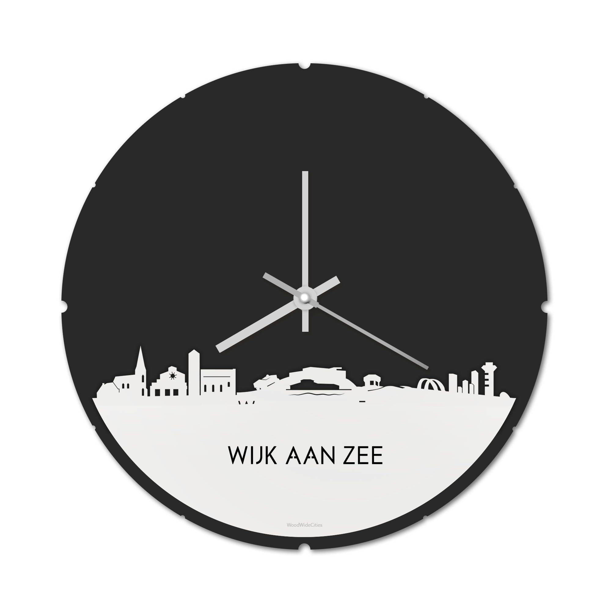 Skyline Klok Rond Wijk aan Zee Wit glanzend gerecycled kunststof cadeau decoratie relatiegeschenk van WoodWideCities