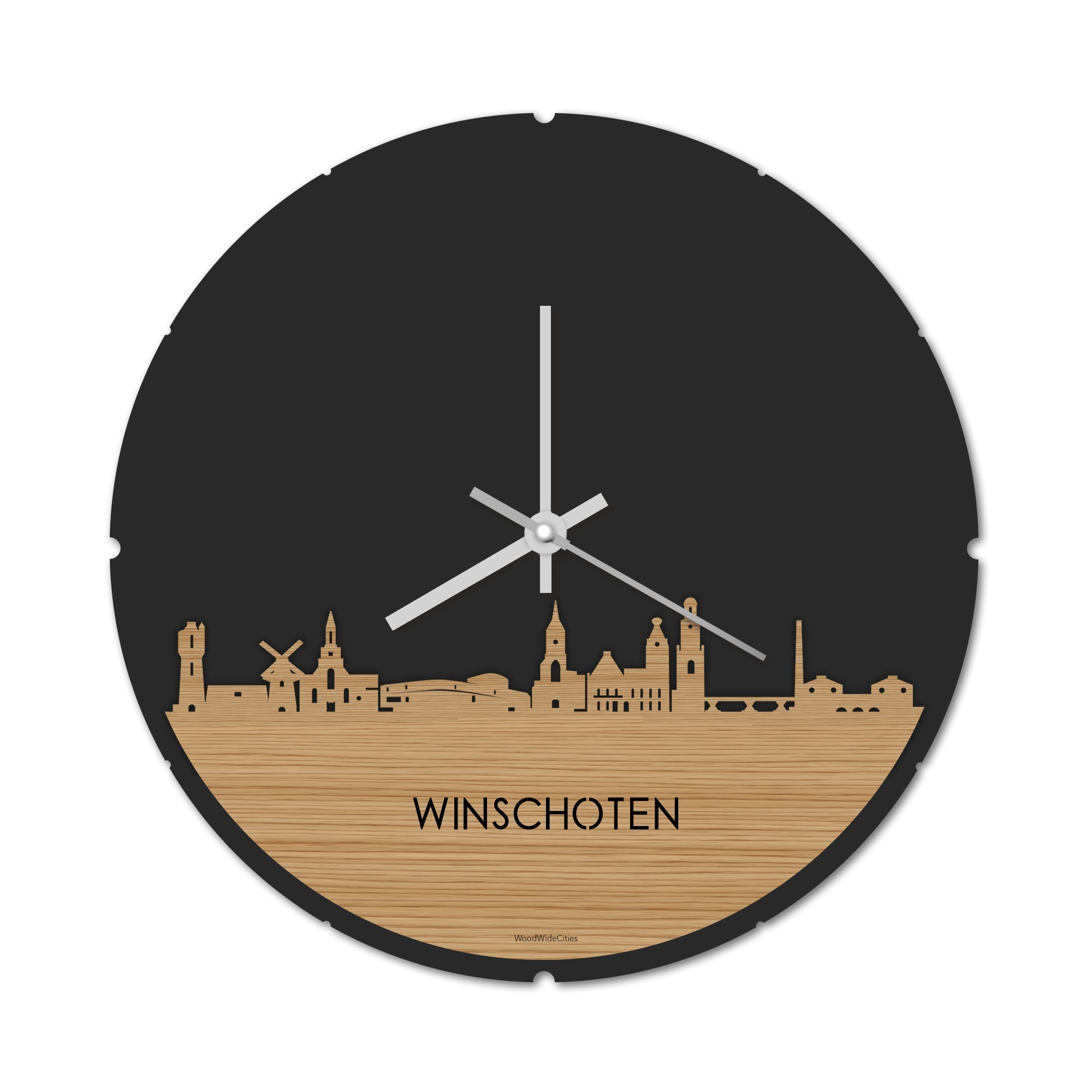 Skyline Klok Rond Winschoten Bamboe houten cadeau decoratie relatiegeschenk van WoodWideCities