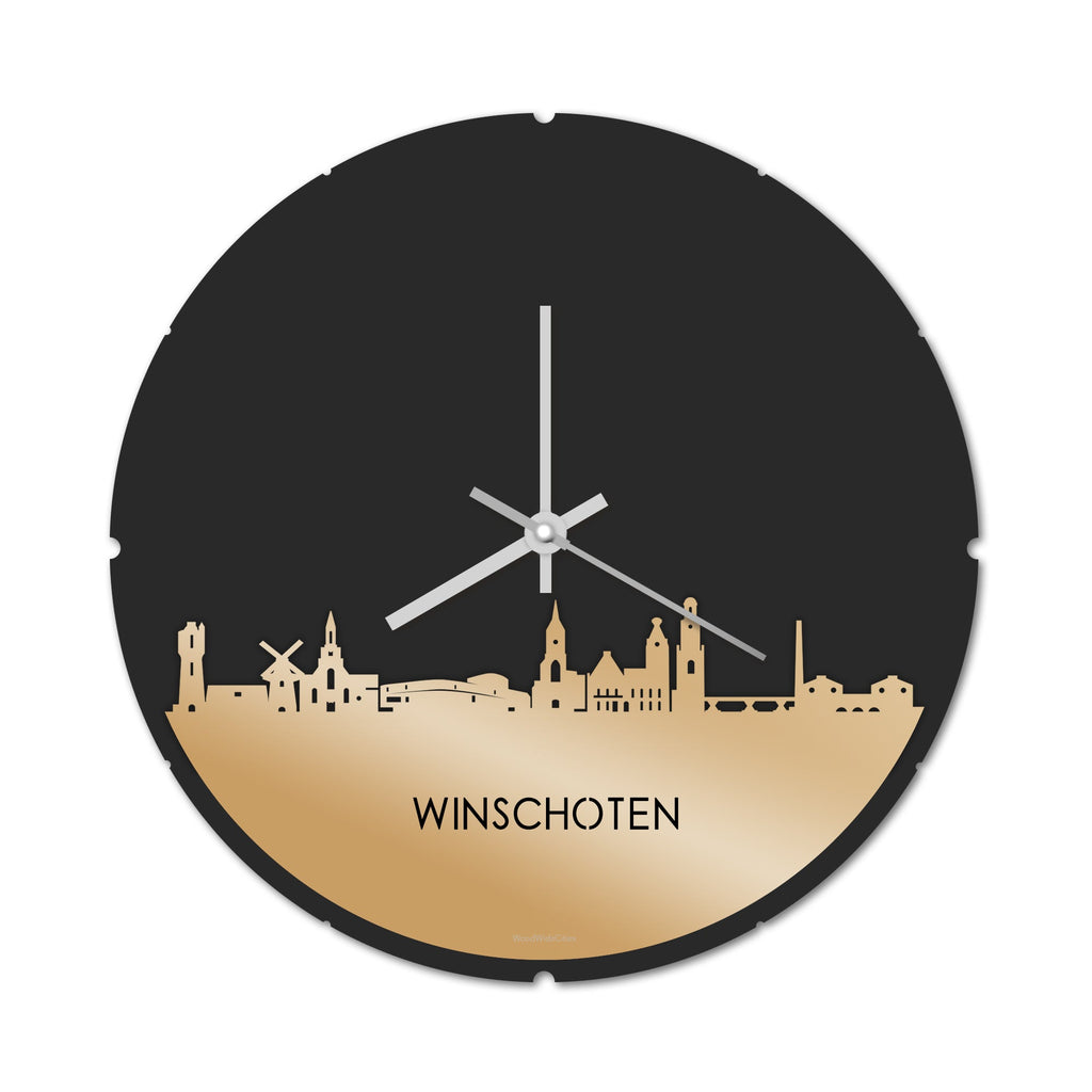 Skyline Klok Rond Winschoten Metallic Goud gerecycled kunststof cadeau decoratie relatiegeschenk van WoodWideCities