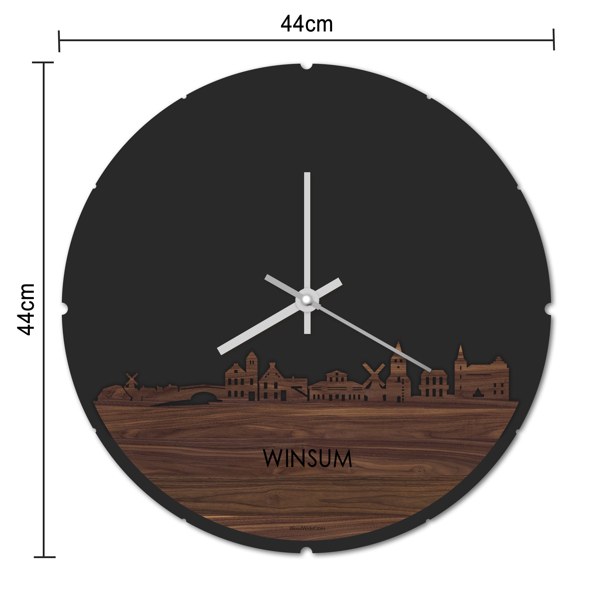 Skyline Klok Rond Winsum Bamboe houten cadeau decoratie relatiegeschenk van WoodWideCities