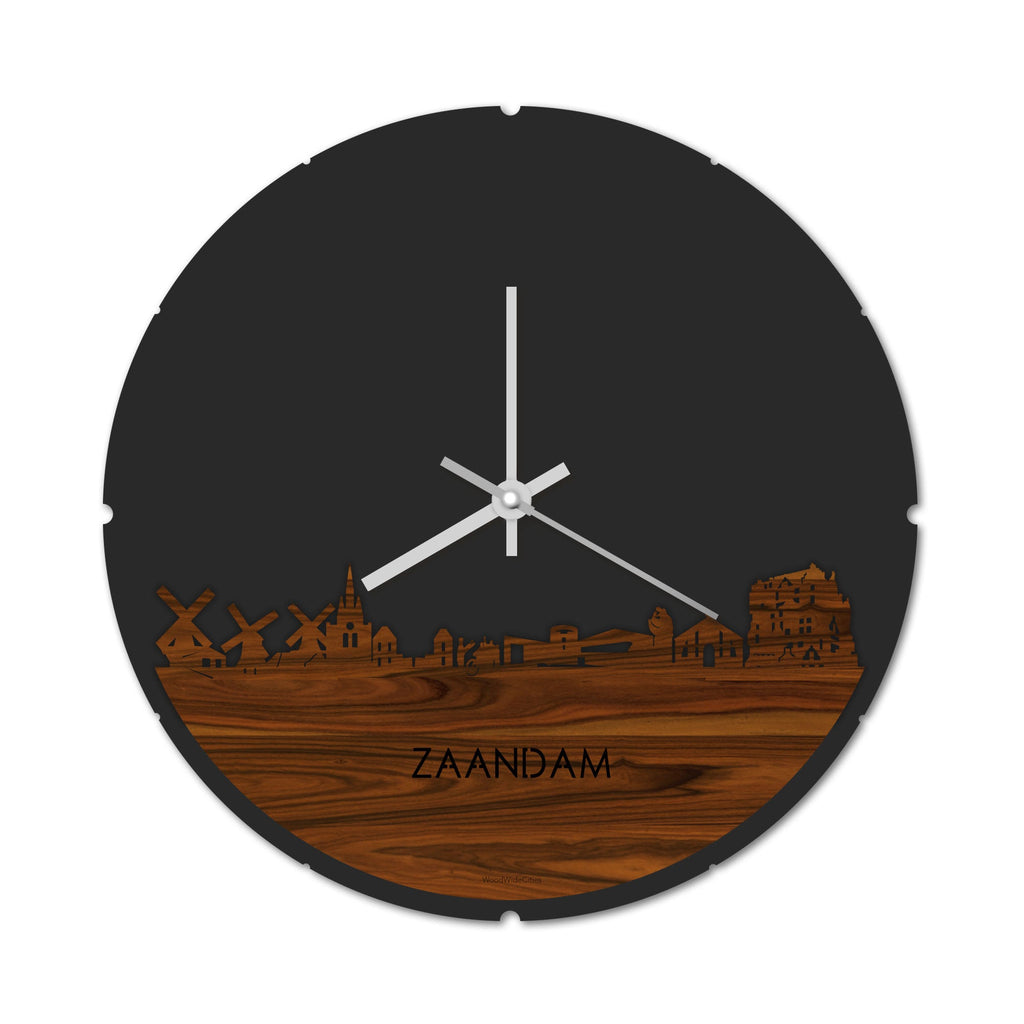 Skyline Klok Rond Zaandam Palissander houten cadeau decoratie relatiegeschenk van WoodWideCities