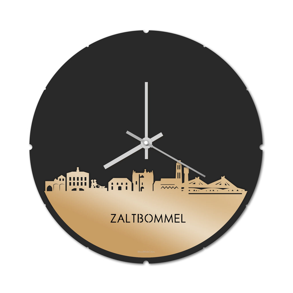 Skyline Klok Rond Zaltbommel Metallic Goud gerecycled kunststof cadeau decoratie relatiegeschenk van WoodWideCities