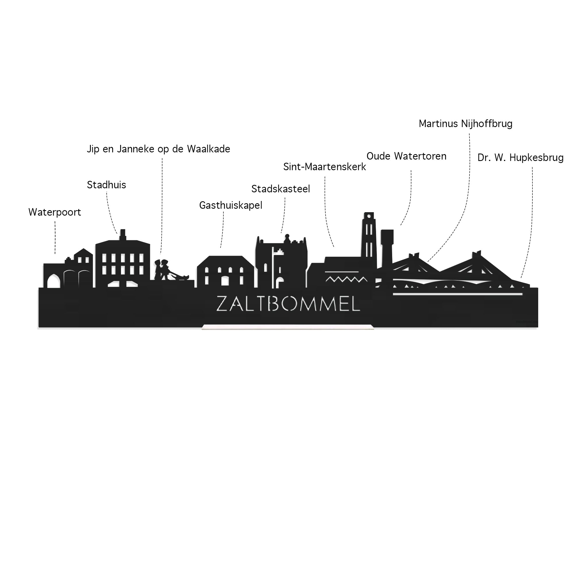 Skyline Klok Rond Zaltbommel Palissander houten cadeau decoratie relatiegeschenk van WoodWideCities