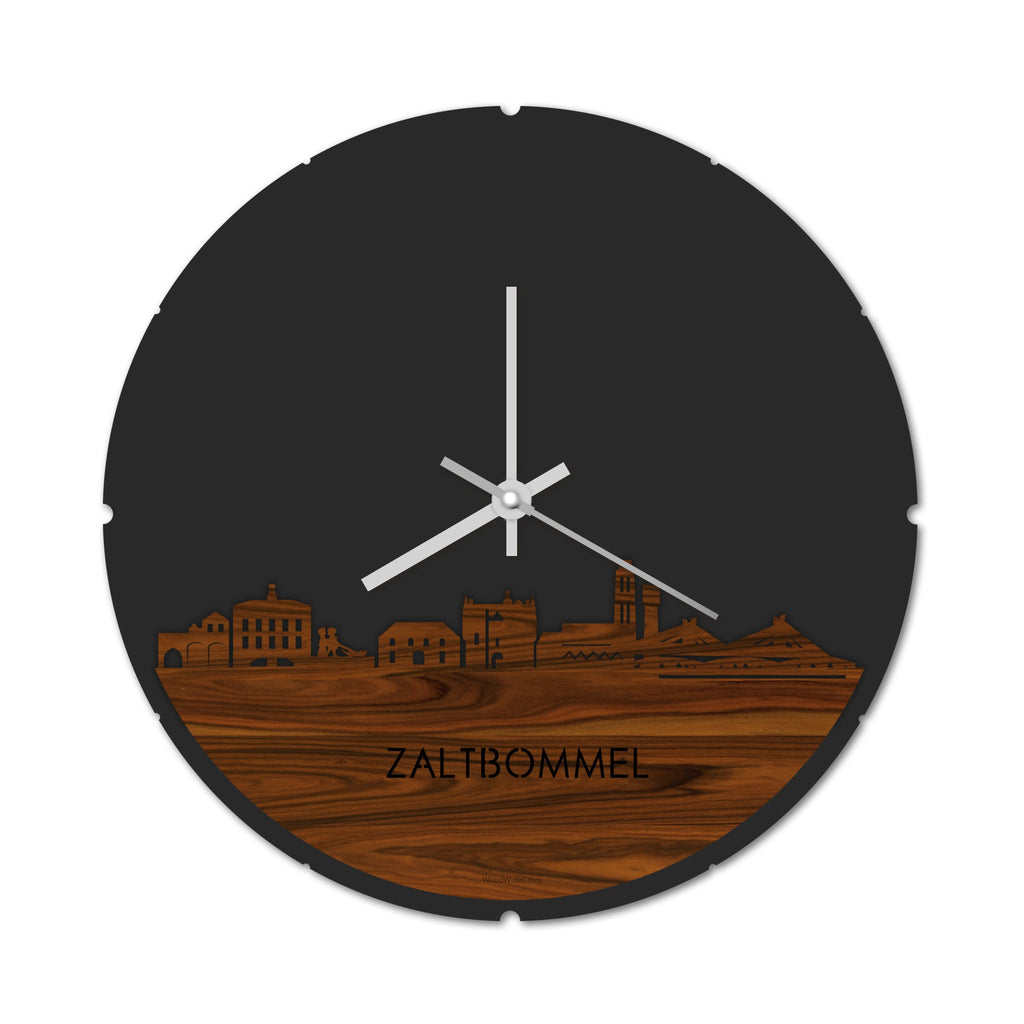 Skyline Klok Rond Zaltbommel Palissander houten cadeau decoratie relatiegeschenk van WoodWideCities