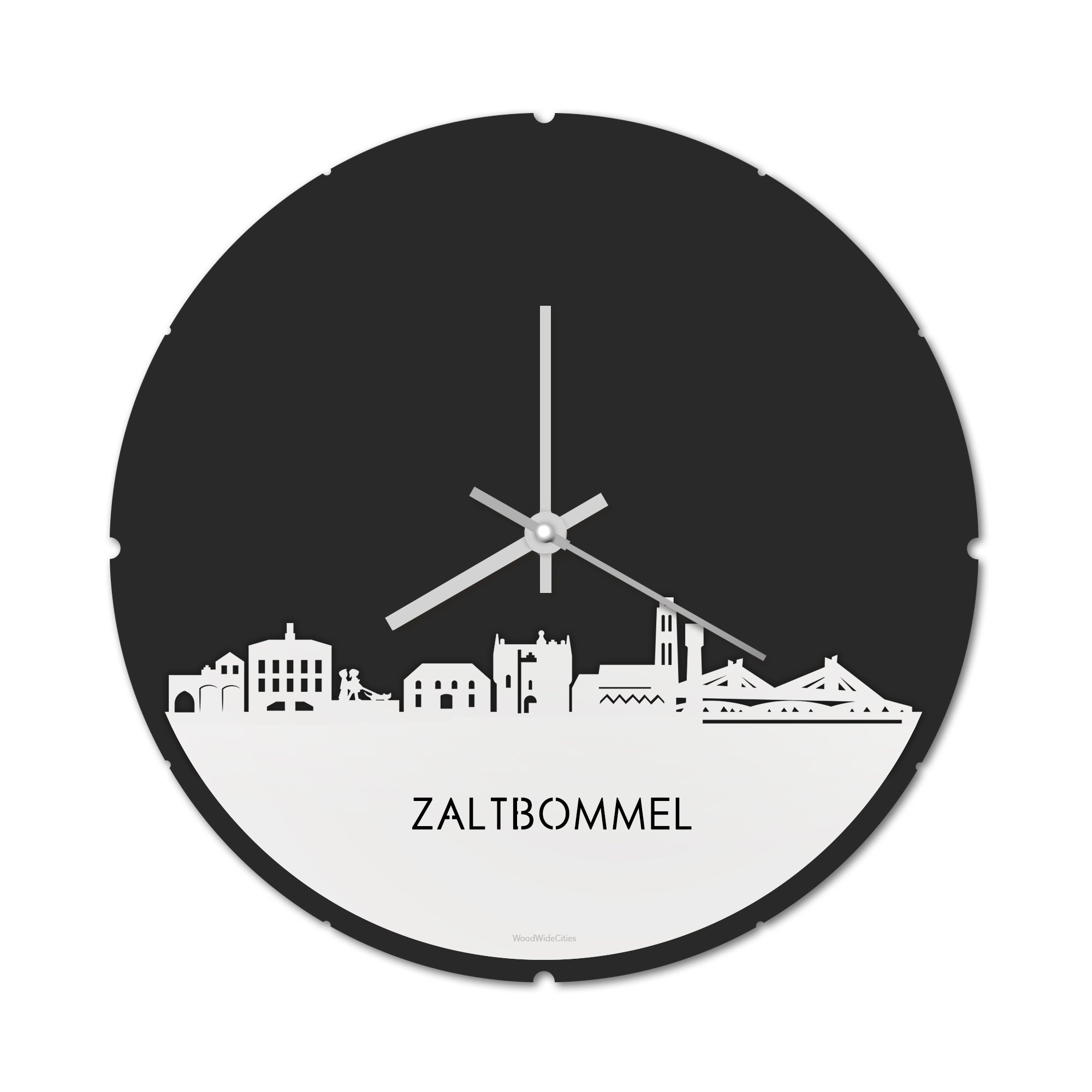 Skyline Klok Rond Zaltbommel Wit glanzend gerecycled kunststof cadeau decoratie relatiegeschenk van WoodWideCities