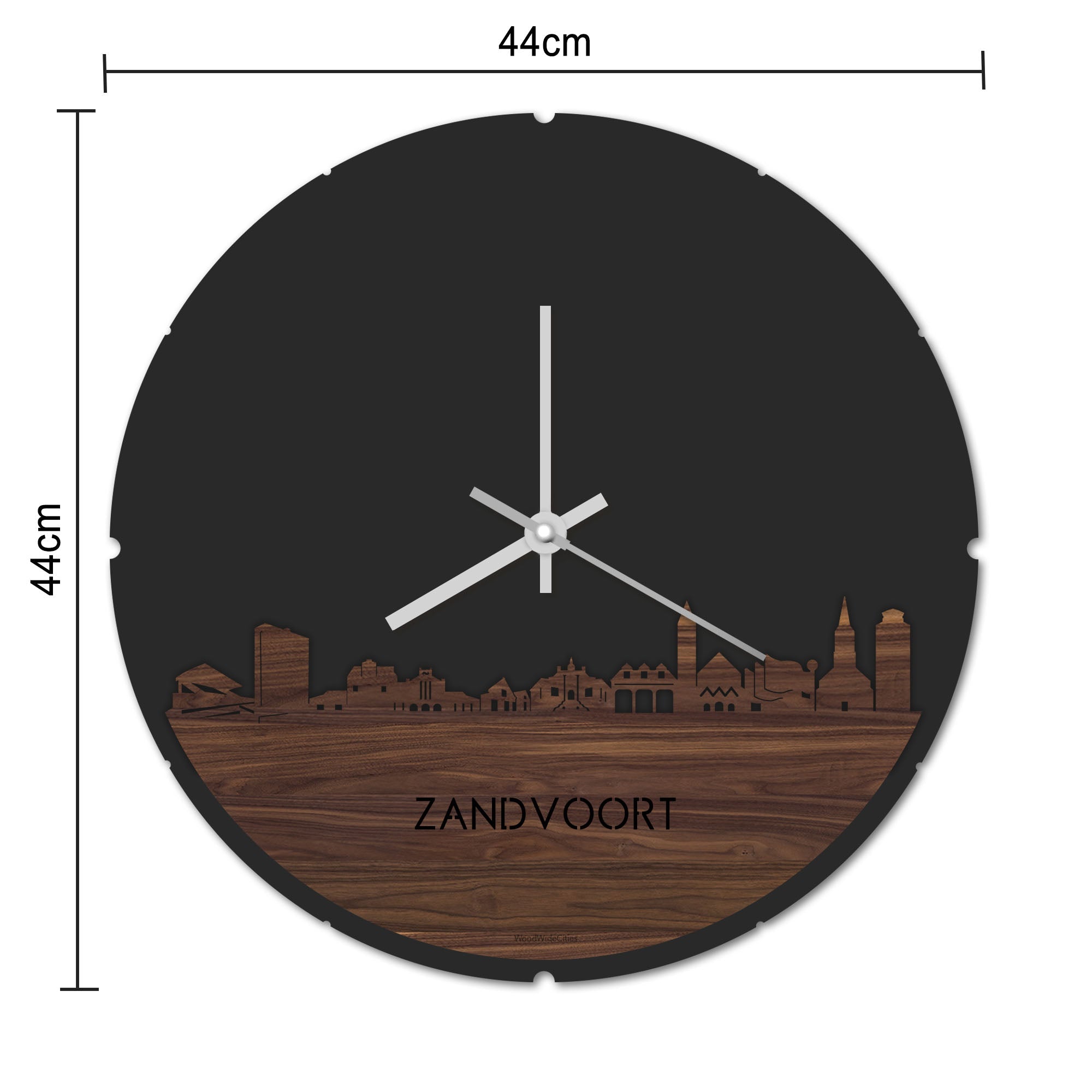 Skyline Klok Rond Zandvoort Eiken houten cadeau decoratie relatiegeschenk van WoodWideCities